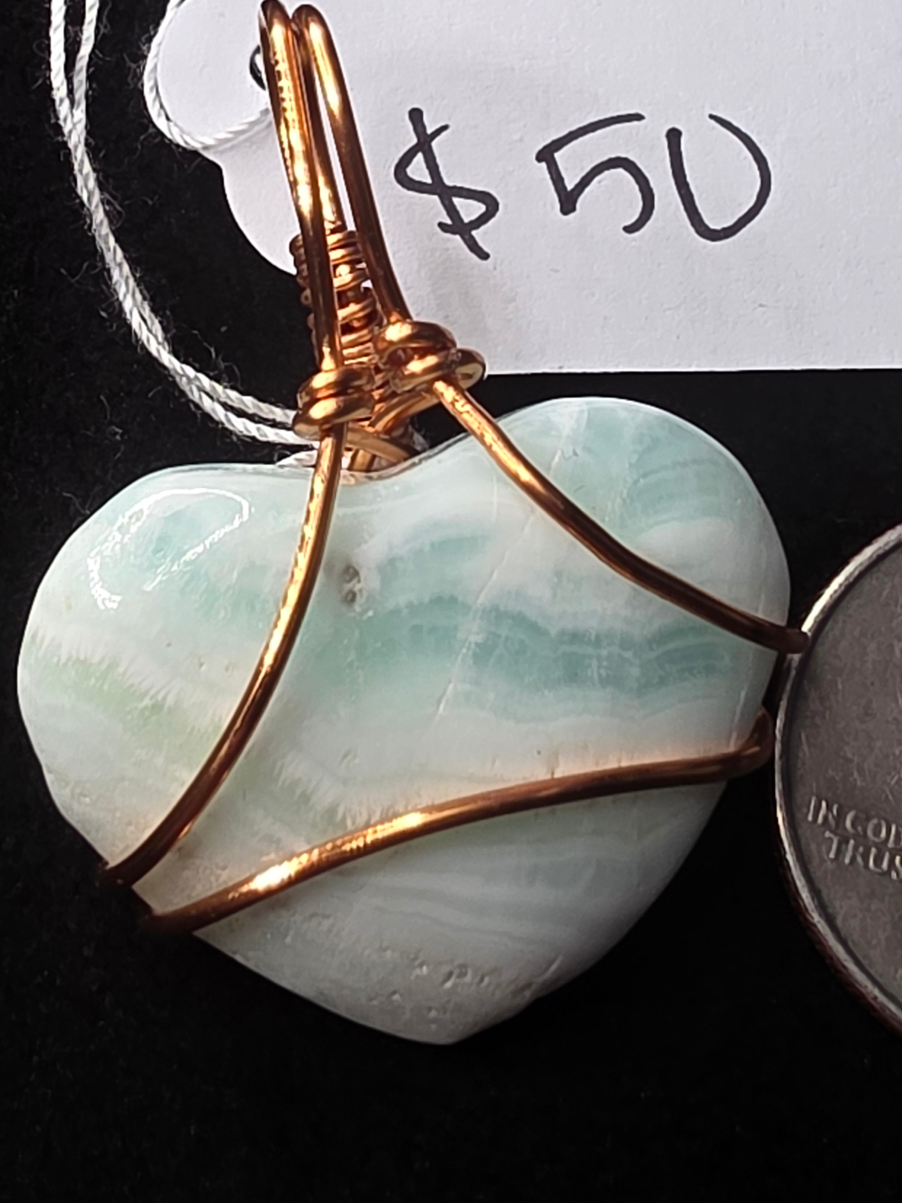 Larger Blue Hemimorphite Heart Pendant