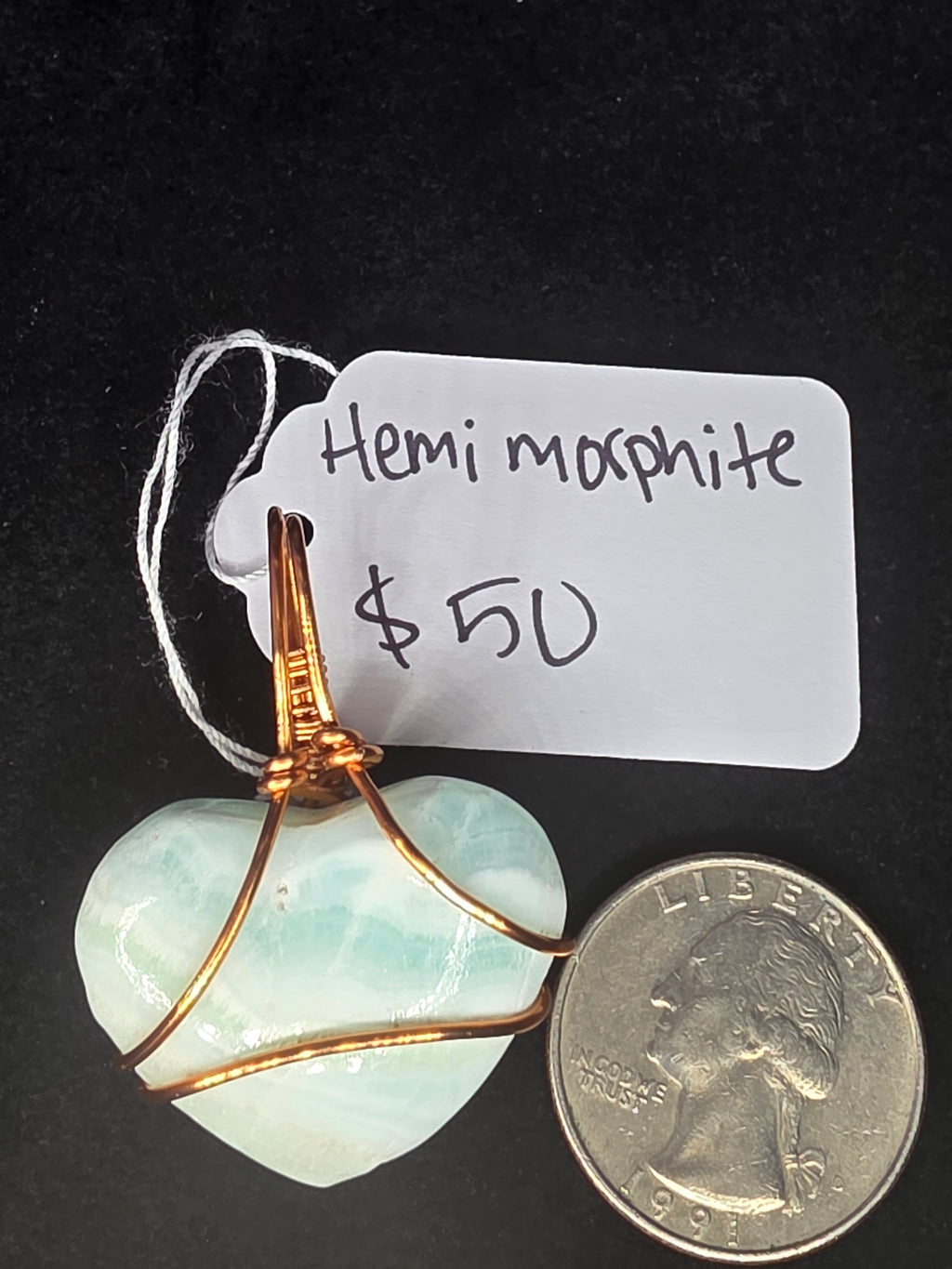 Larger Blue Hemimorphite Heart Pendant