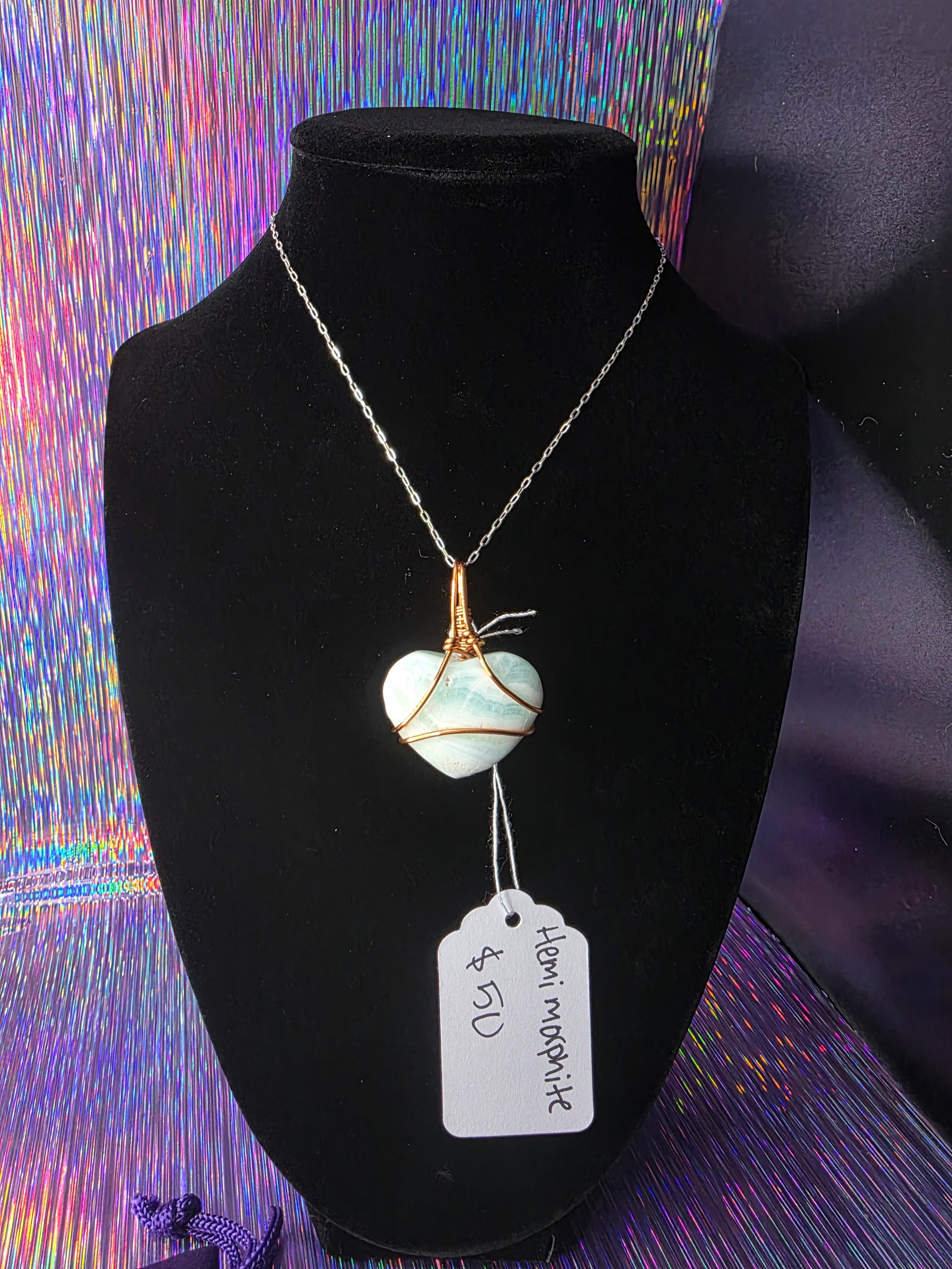 Larger Blue Hemimorphite Heart Pendant