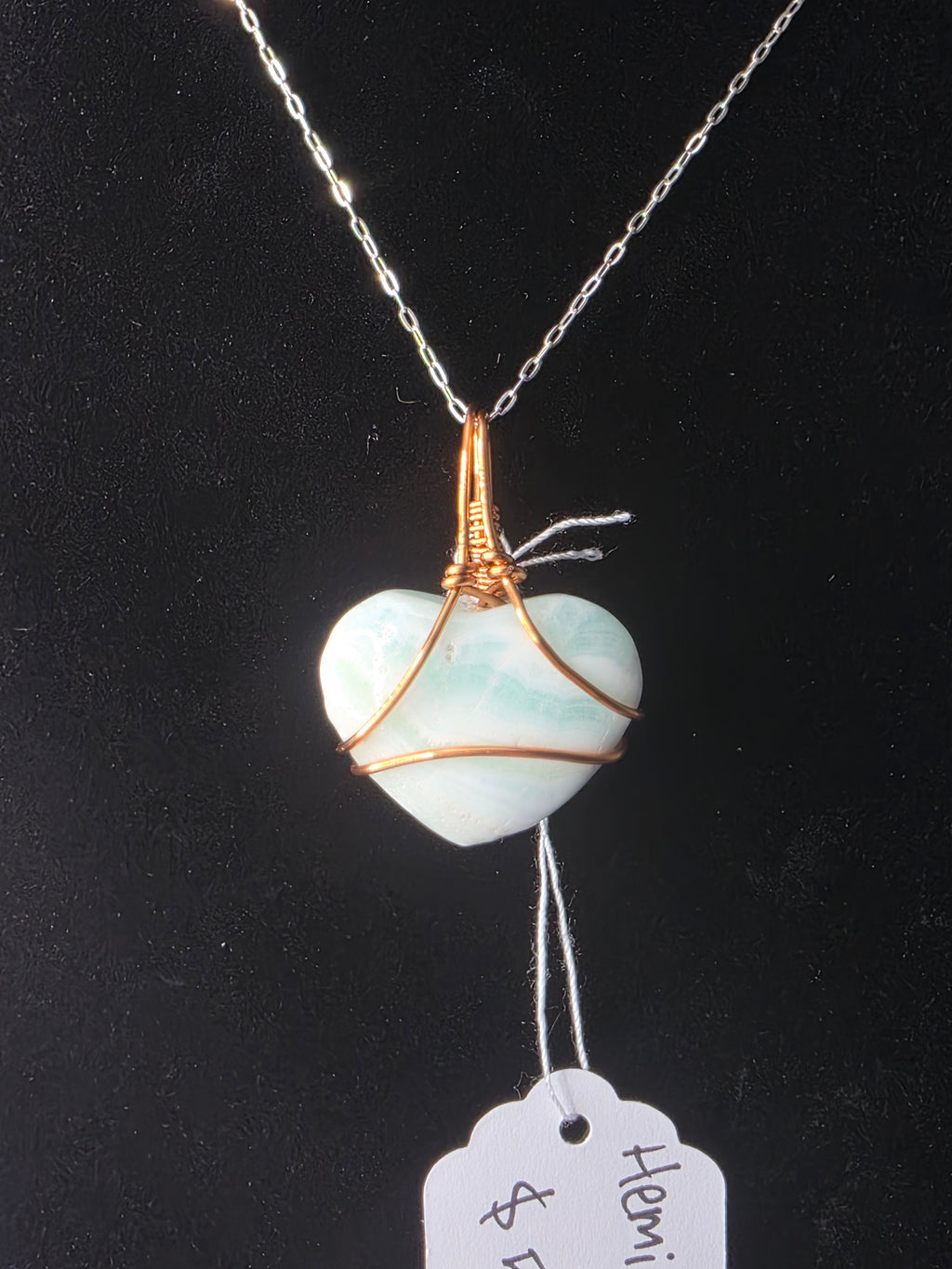 Larger Blue Hemimorphite Heart Pendant
