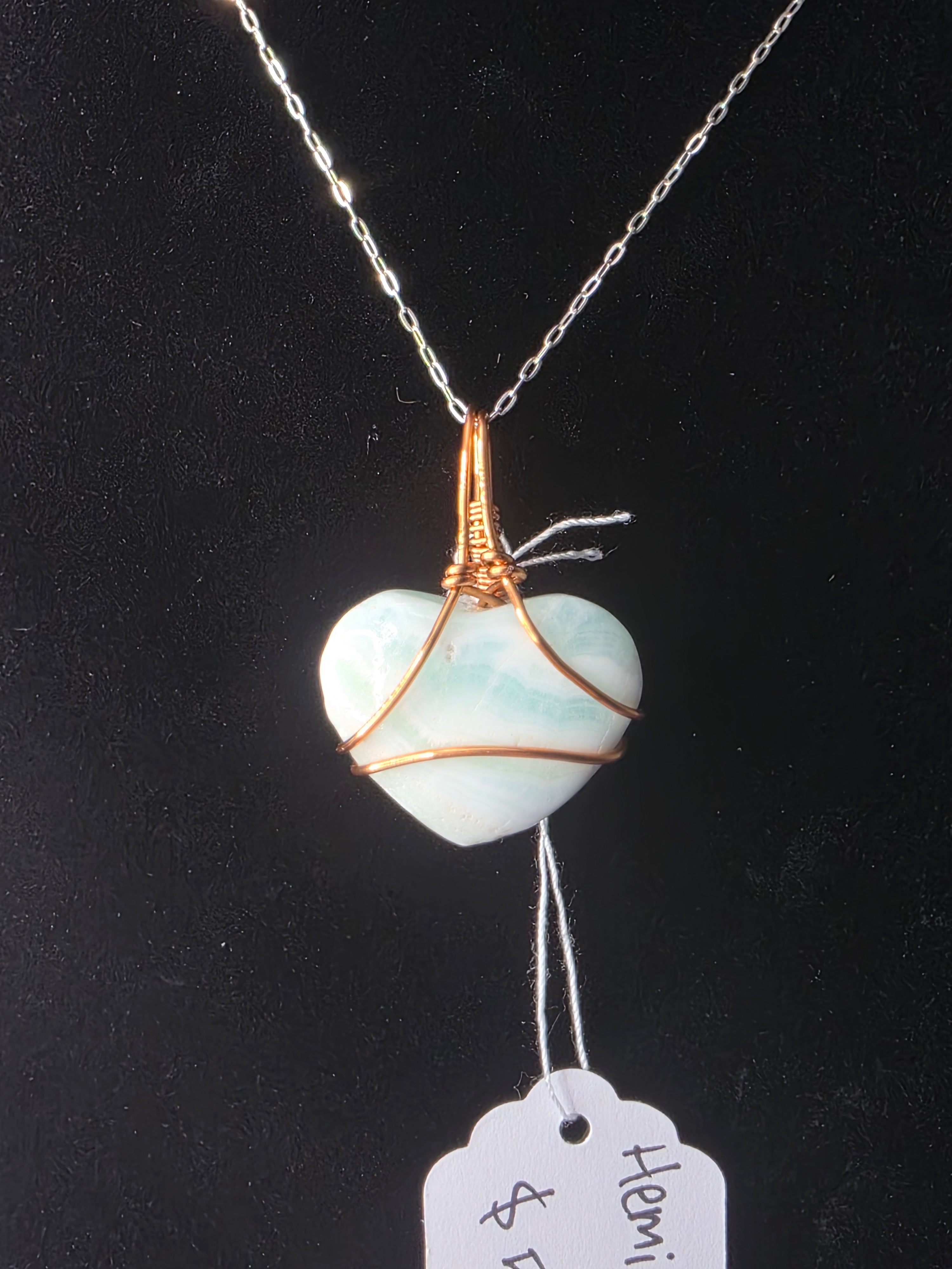 Larger Blue Hemimorphite Heart Pendant