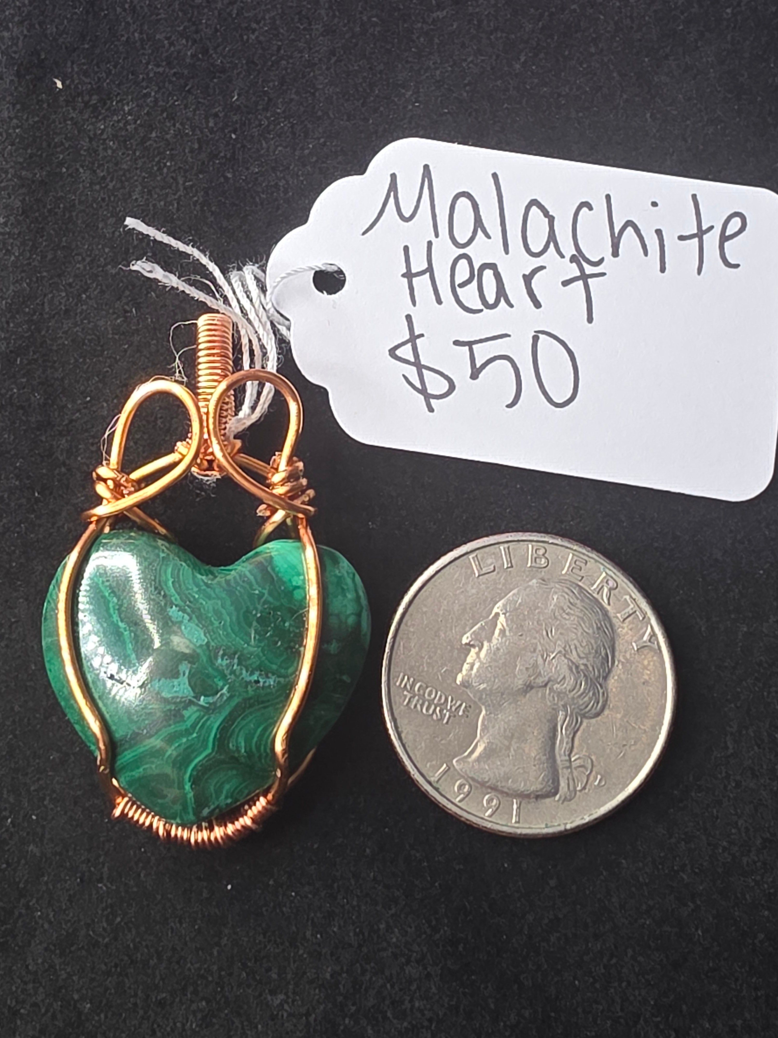 Puffy Malachite Heart Pendant