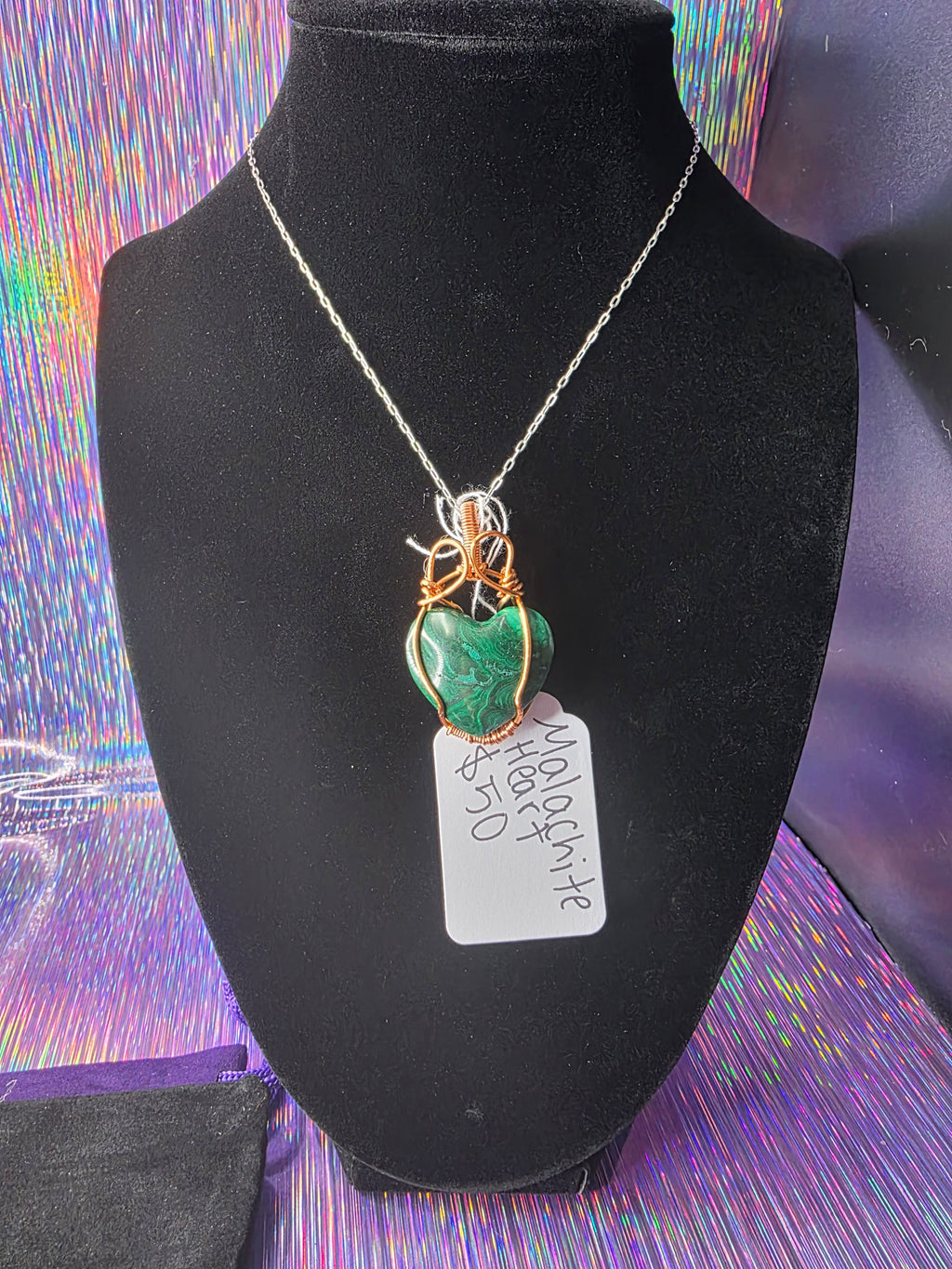 Puffy Malachite Heart Pendant