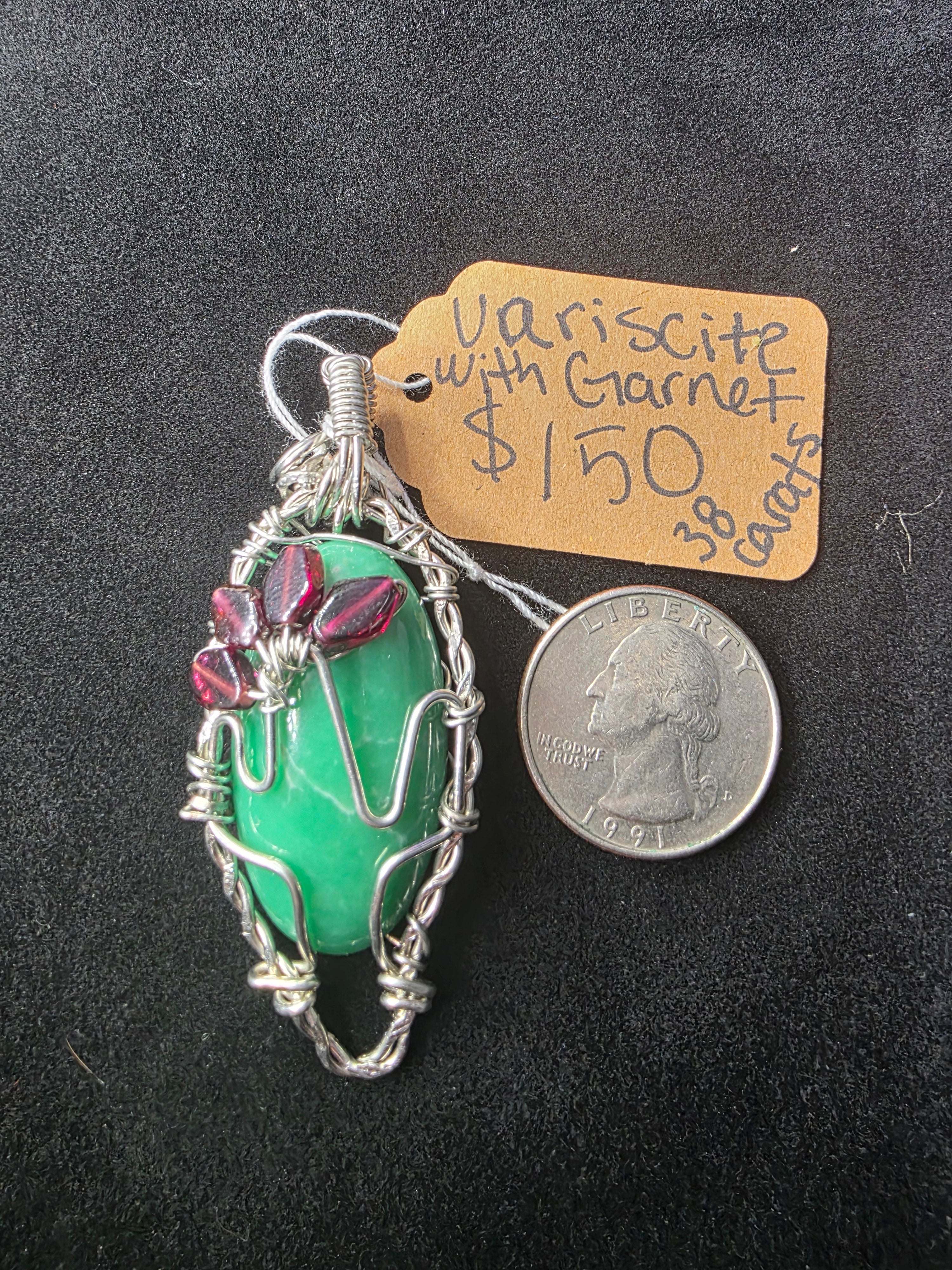 Variscite Cactus Pendant with Garnet Flower