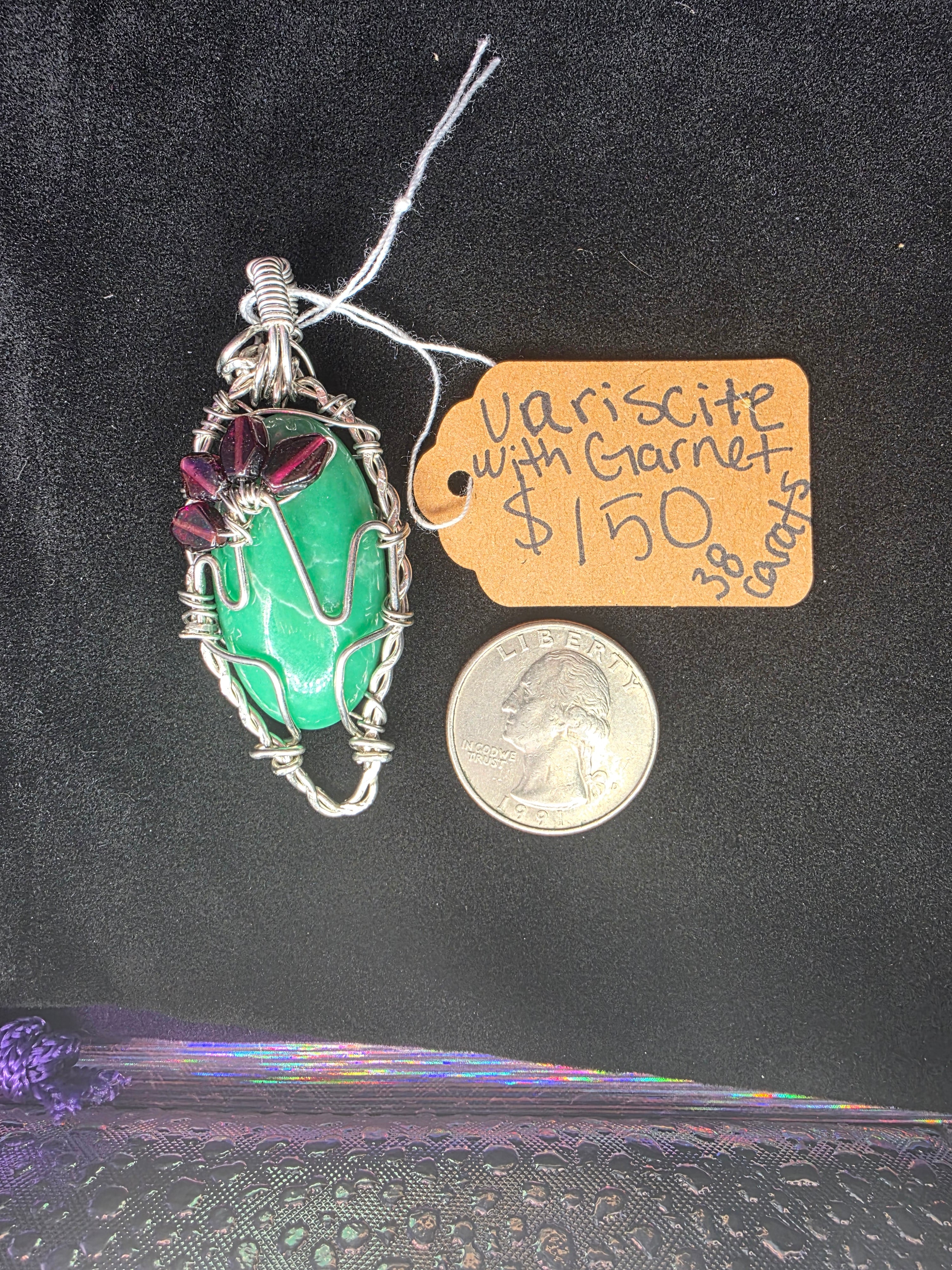 Variscite Cactus Pendant with Garnet Flower