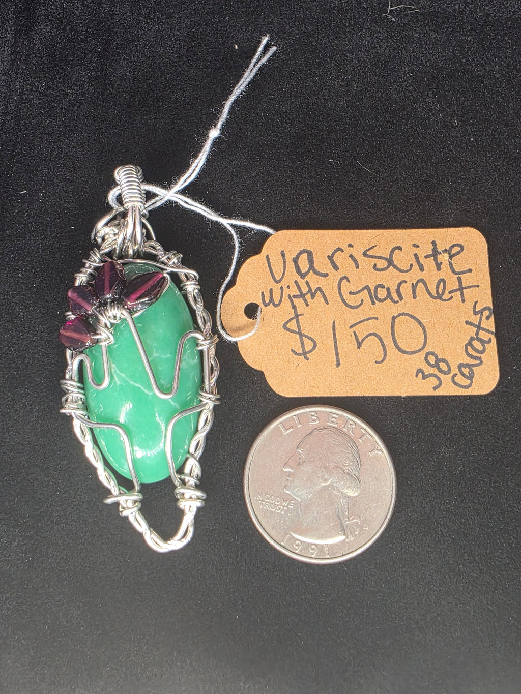 Variscite Cactus Pendant with Garnet Flower