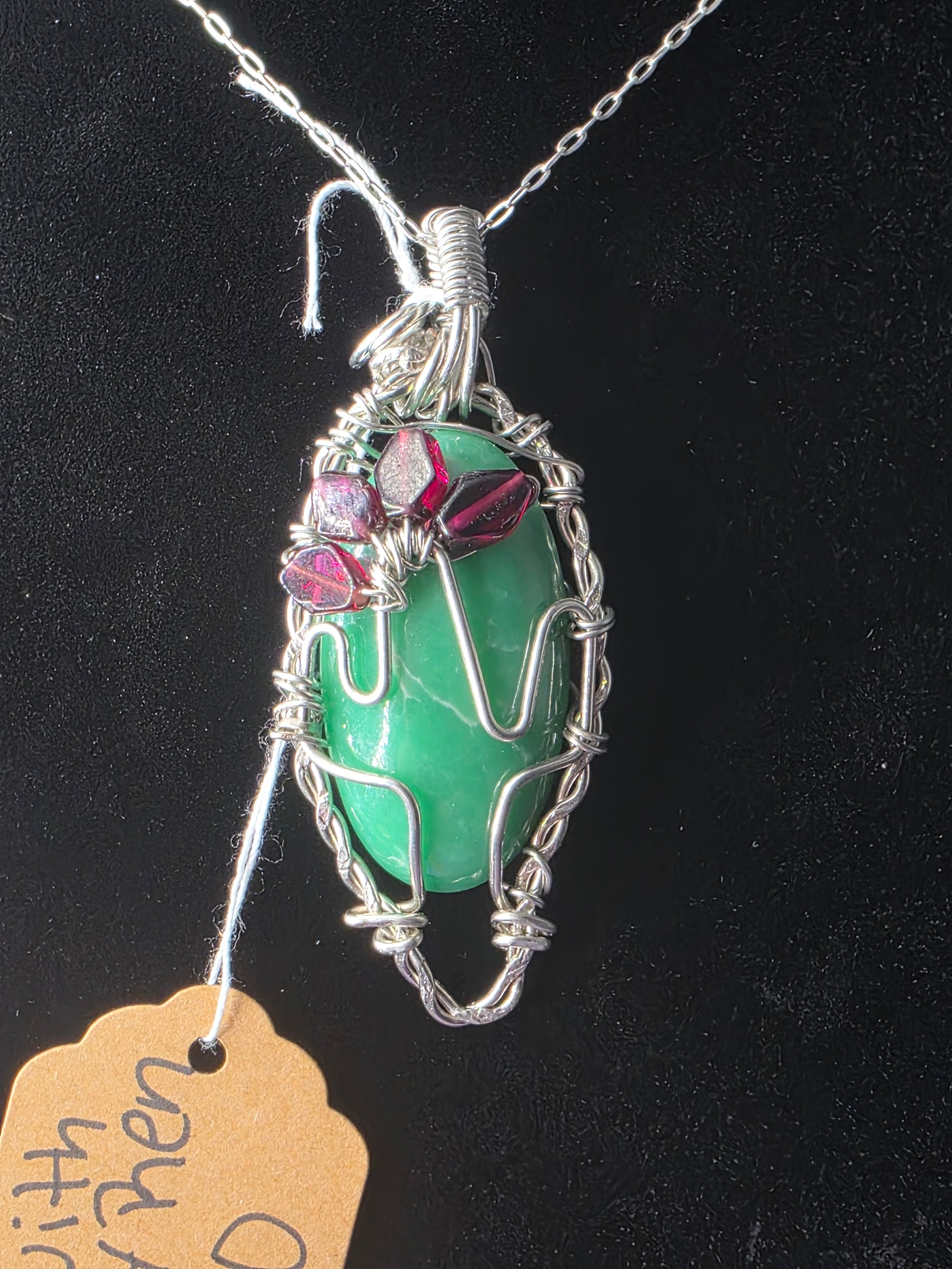 Variscite Cactus Pendant with Garnet Flower