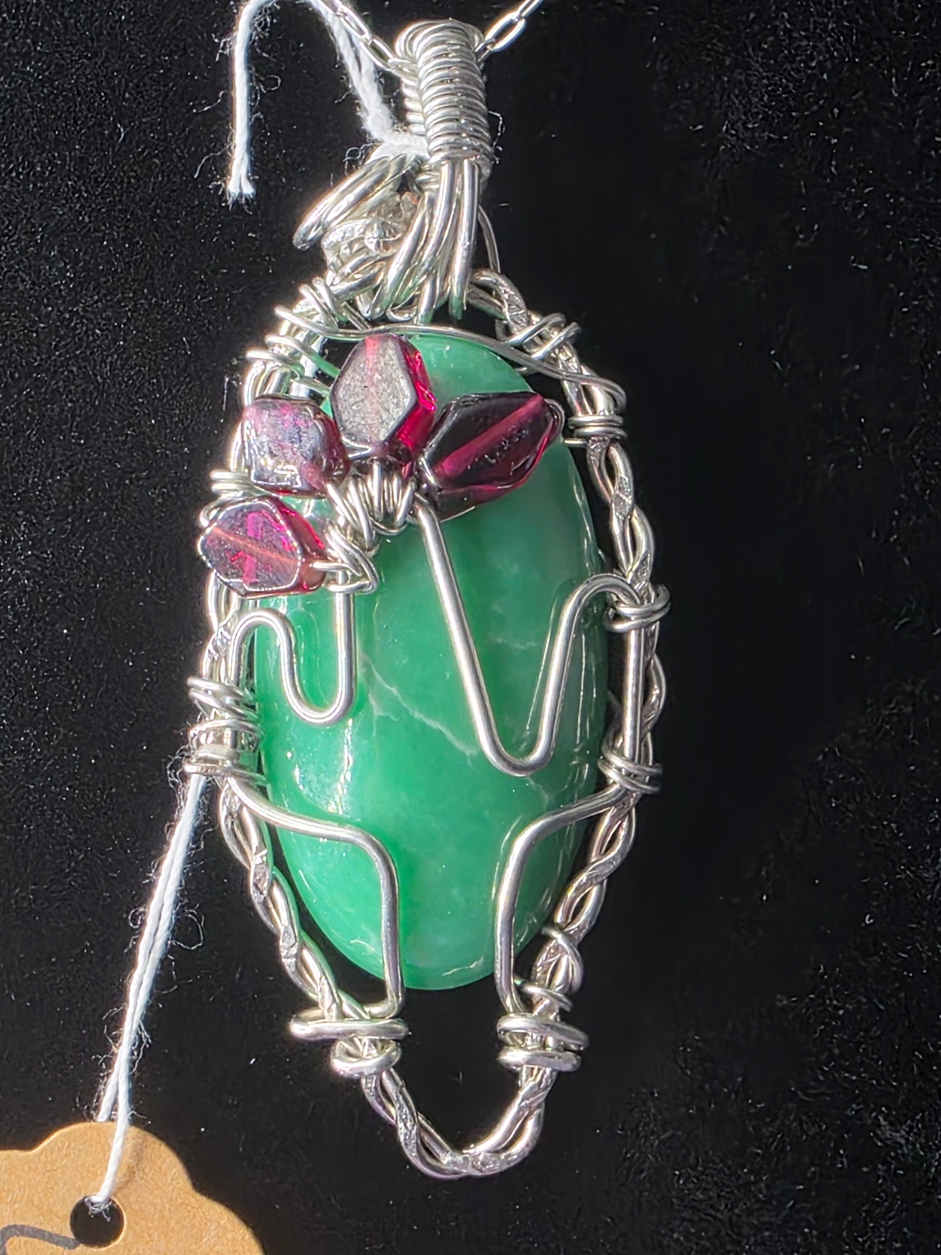 Variscite Cactus Pendant with Garnet Flower