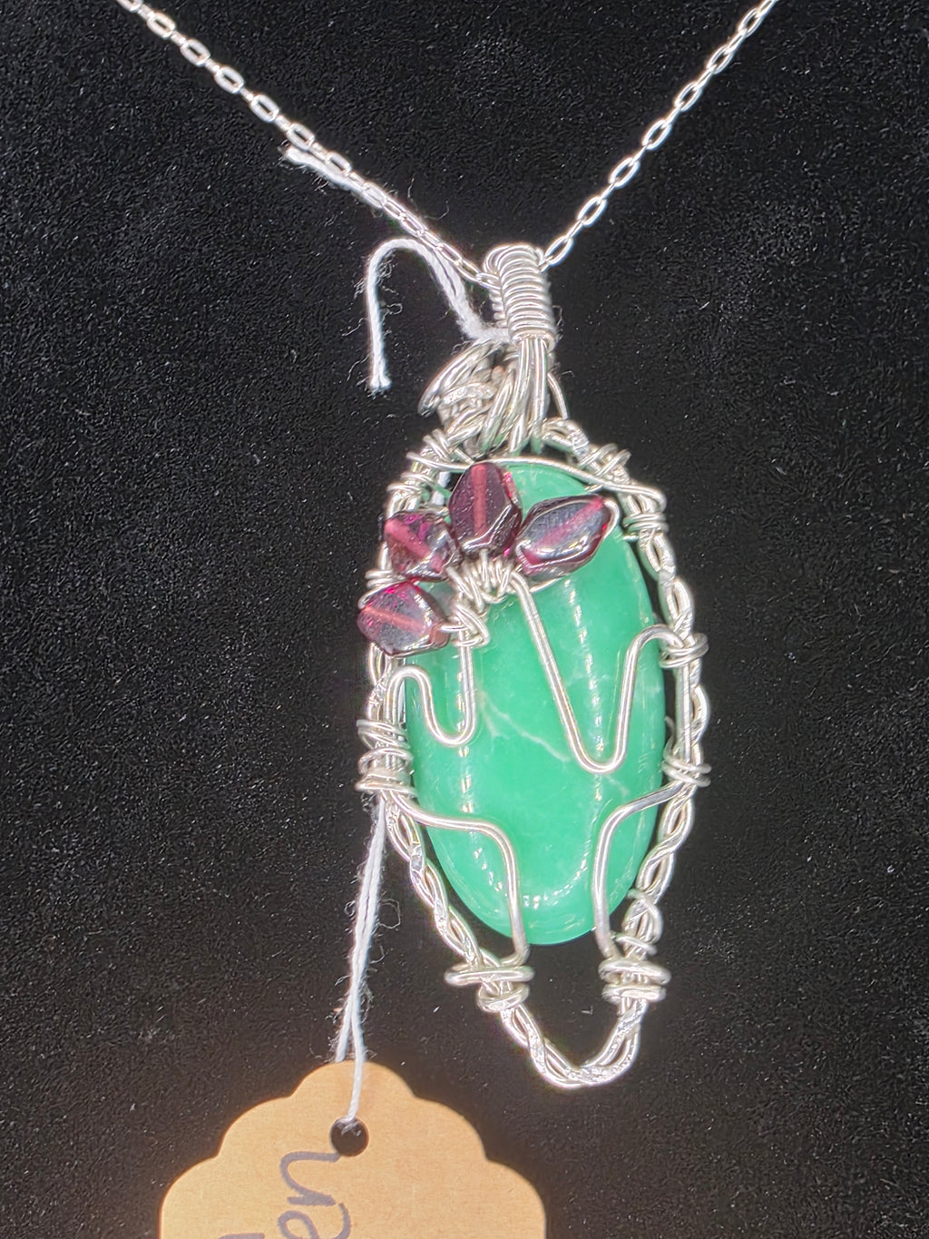 Variscite Cactus Pendant with Garnet Flower