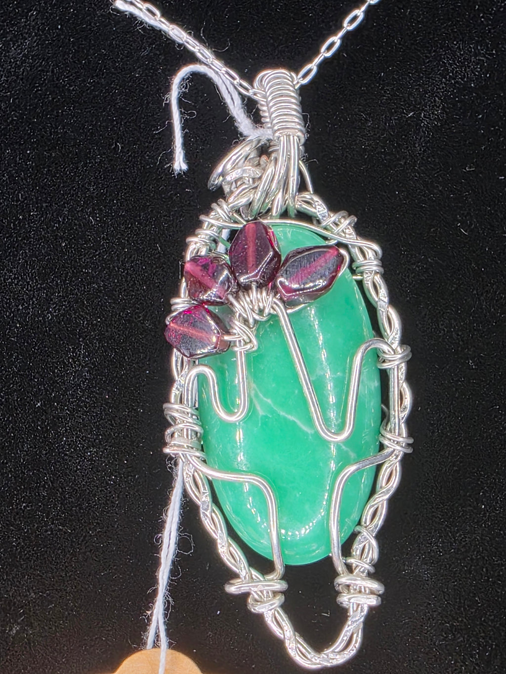 Variscite Cactus Pendant with Garnet Flower