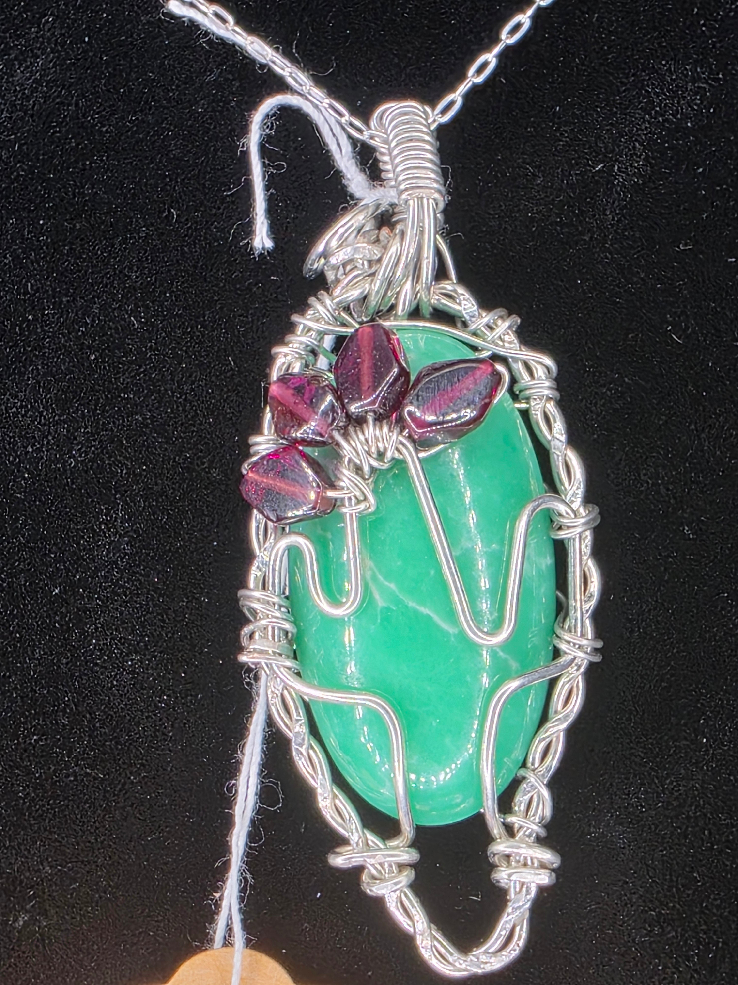 Variscite Cactus Pendant with Garnet Flower