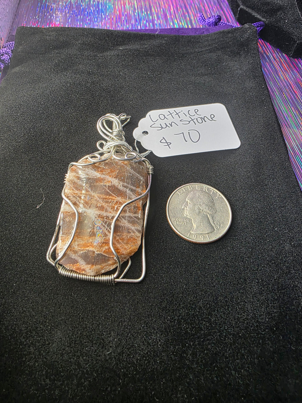 Lattice Sunstone  Partially Raw Pendant