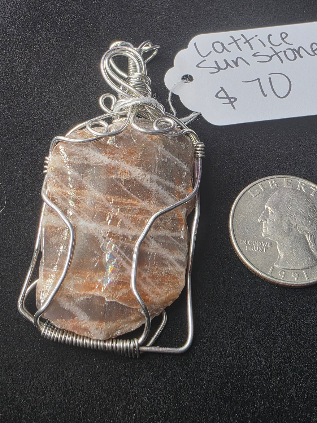 Lattice Sunstone  Partially Raw Pendant