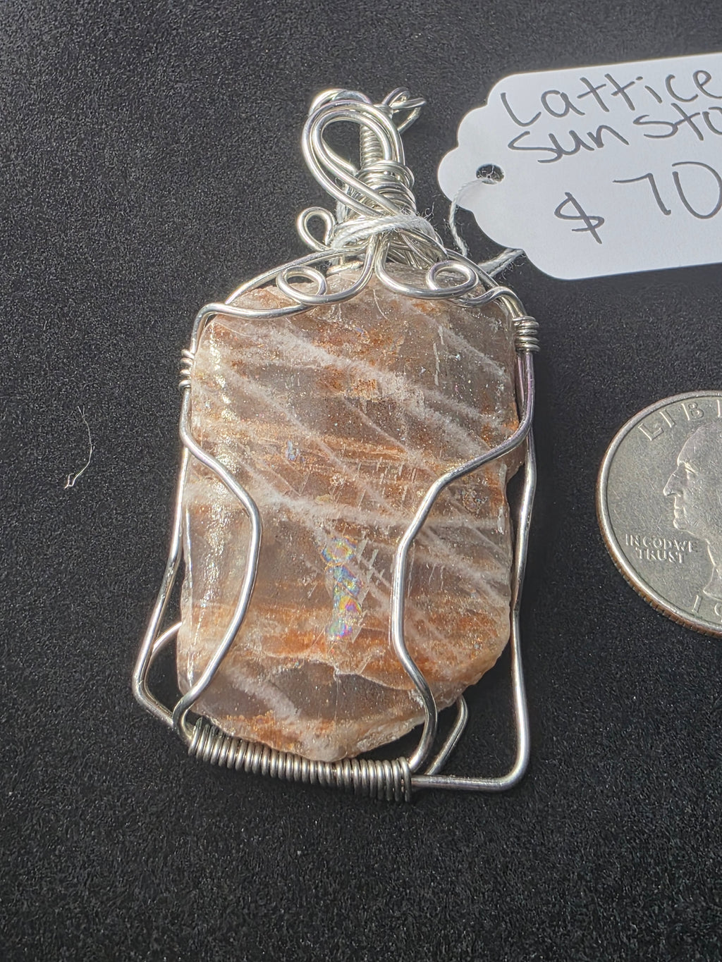 Lattice Sunstone  Partially Raw Pendant