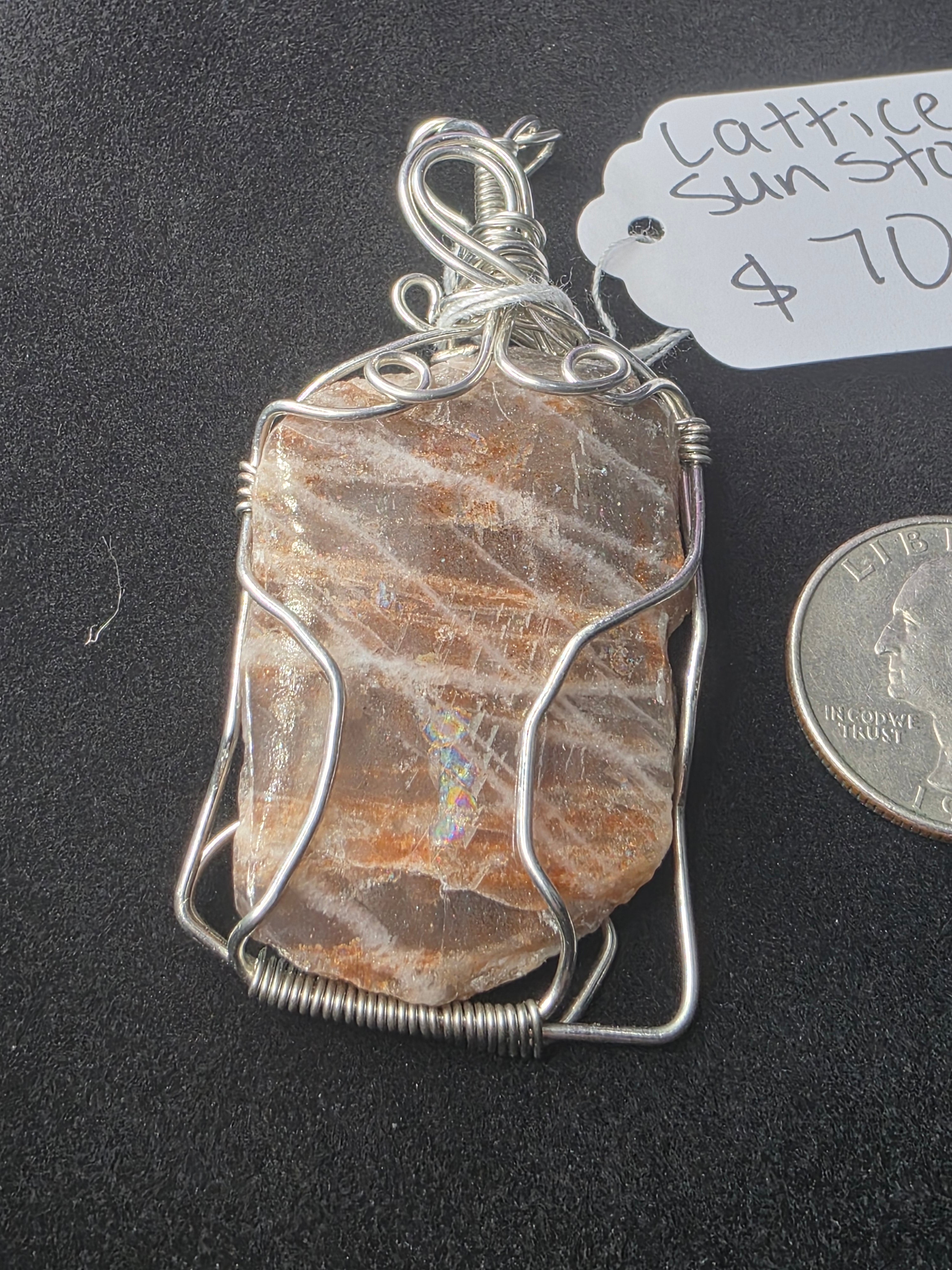 Lattice Sunstone  Partially Raw Pendant