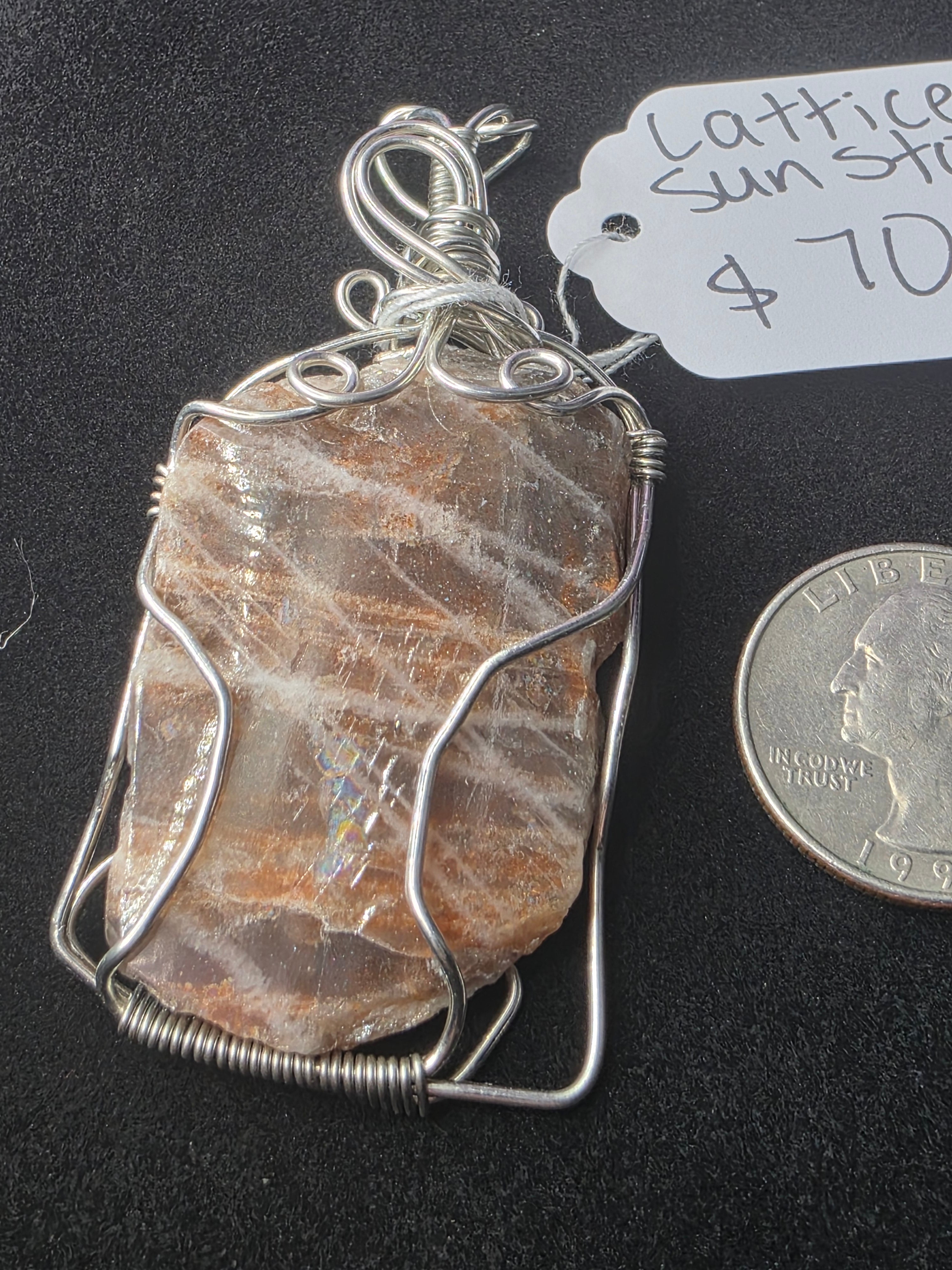 Lattice Sunstone  Partially Raw Pendant