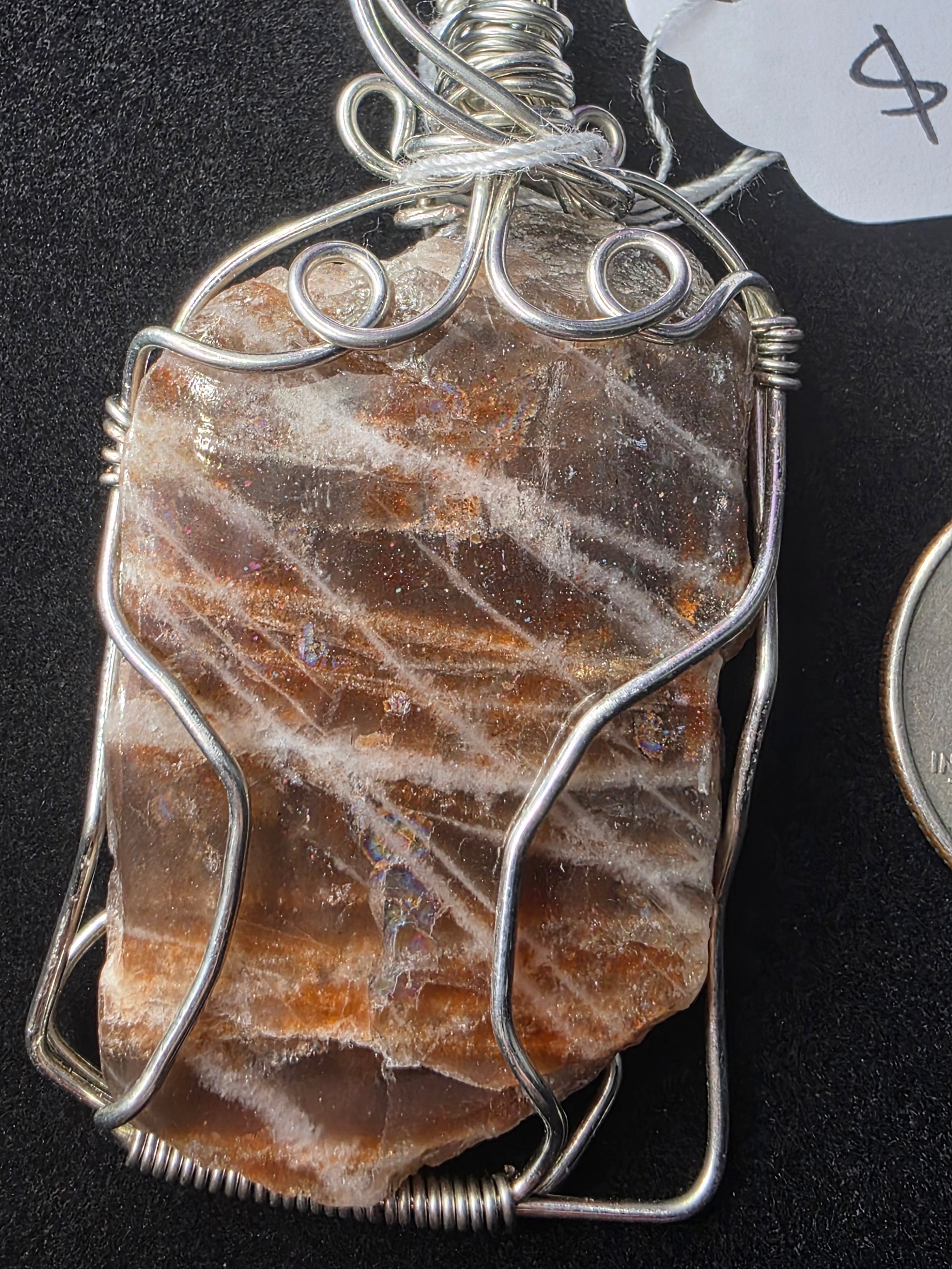 Lattice Sunstone  Partially Raw Pendant