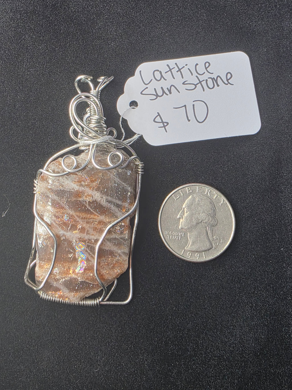 Lattice Sunstone  Partially Raw Pendant