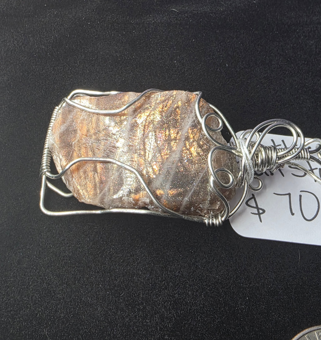 Lattice Sunstone  Partially Raw Pendant