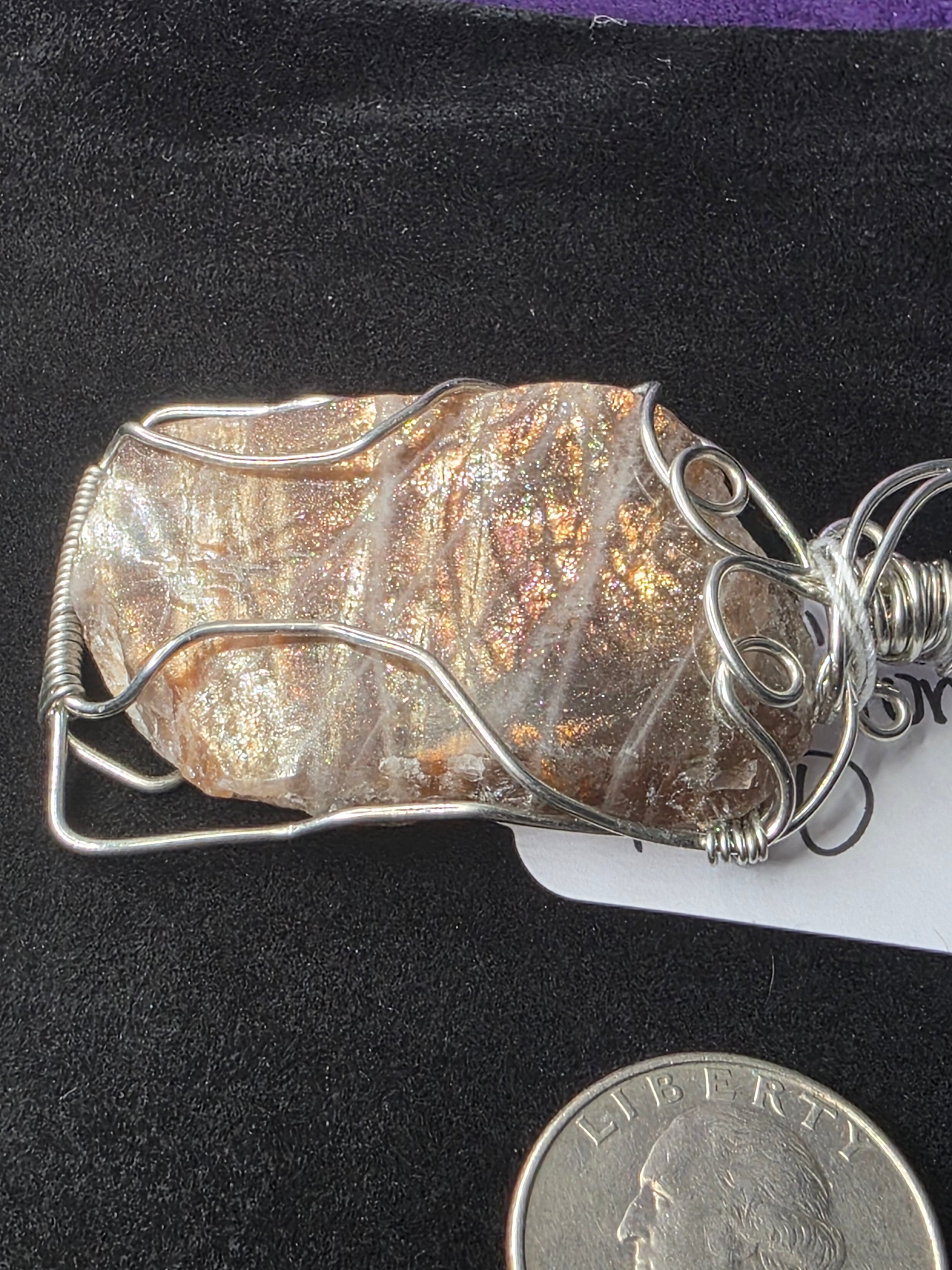 Lattice Sunstone  Partially Raw Pendant