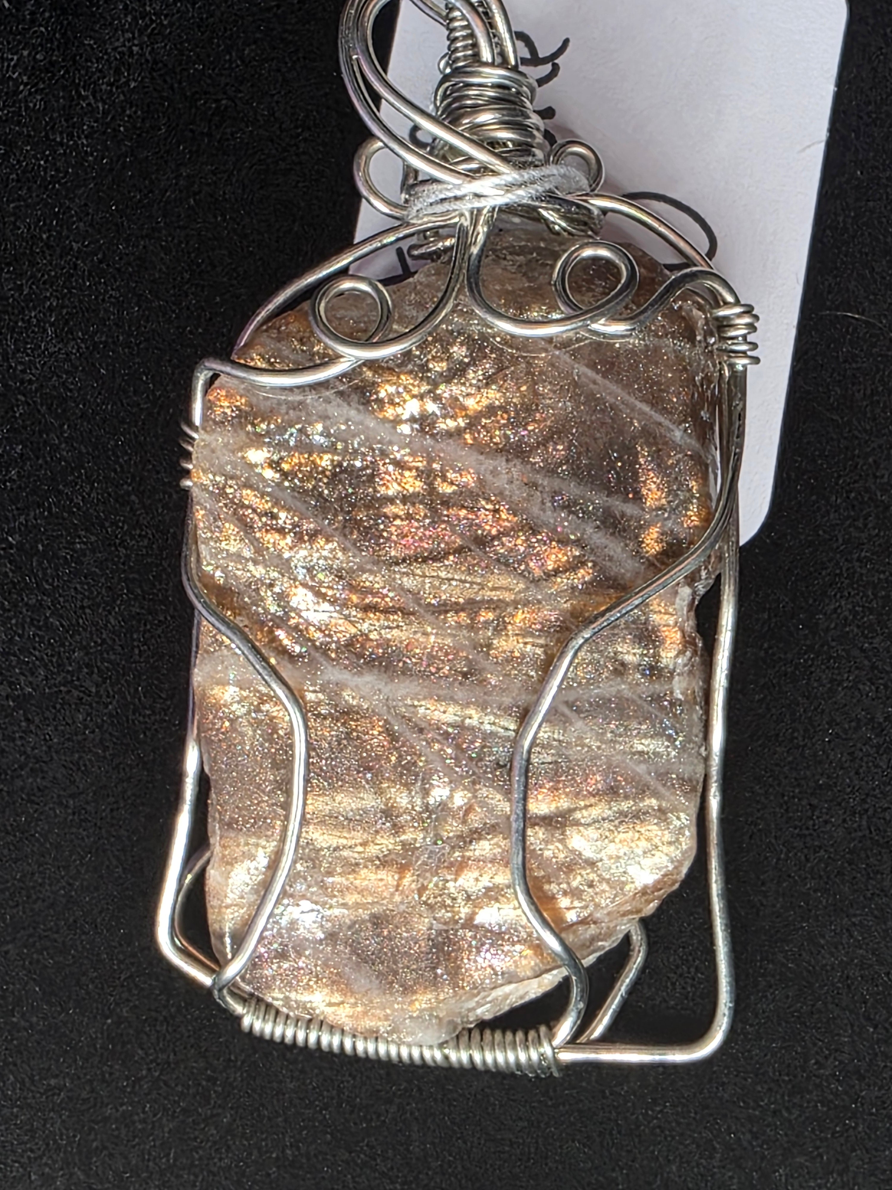 Lattice Sunstone  Partially Raw Pendant