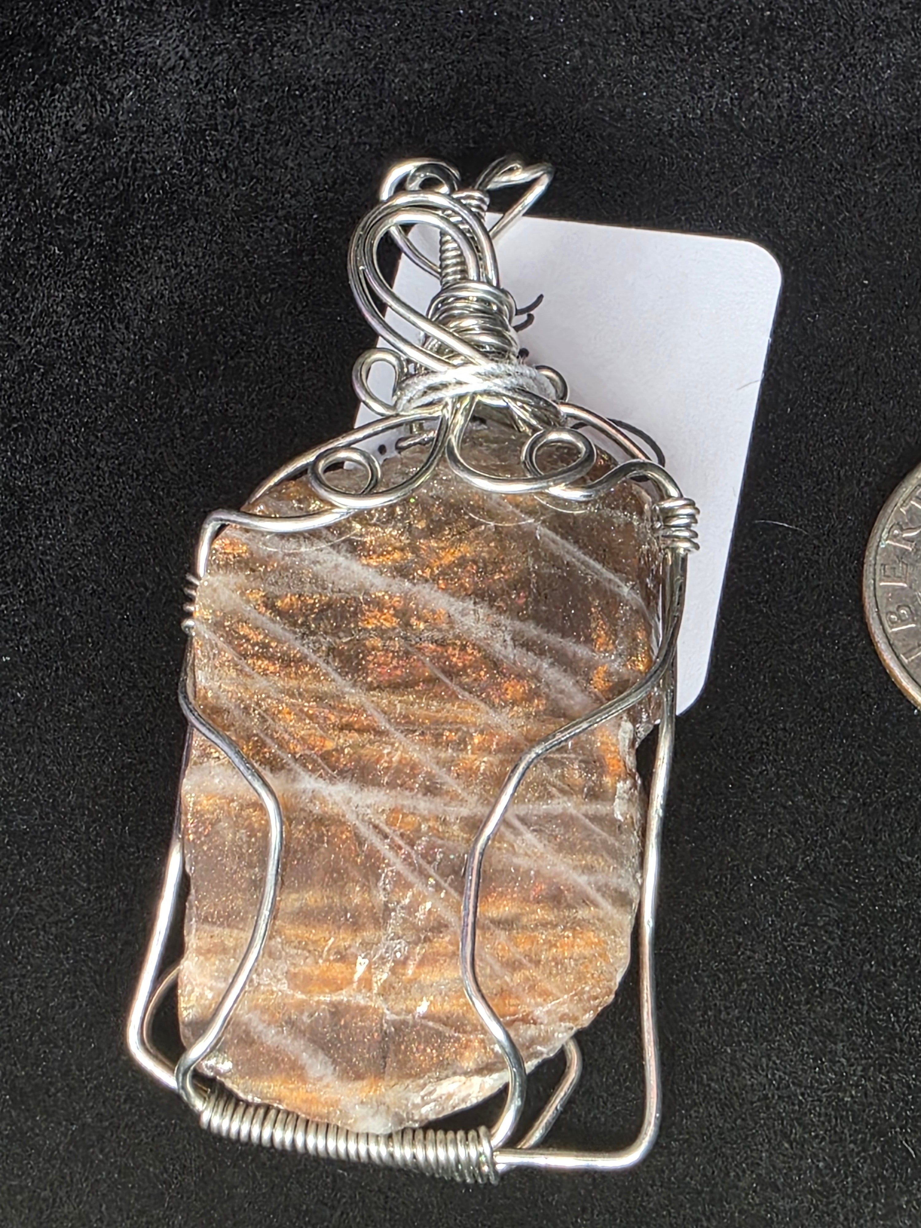 Lattice Sunstone  Partially Raw Pendant