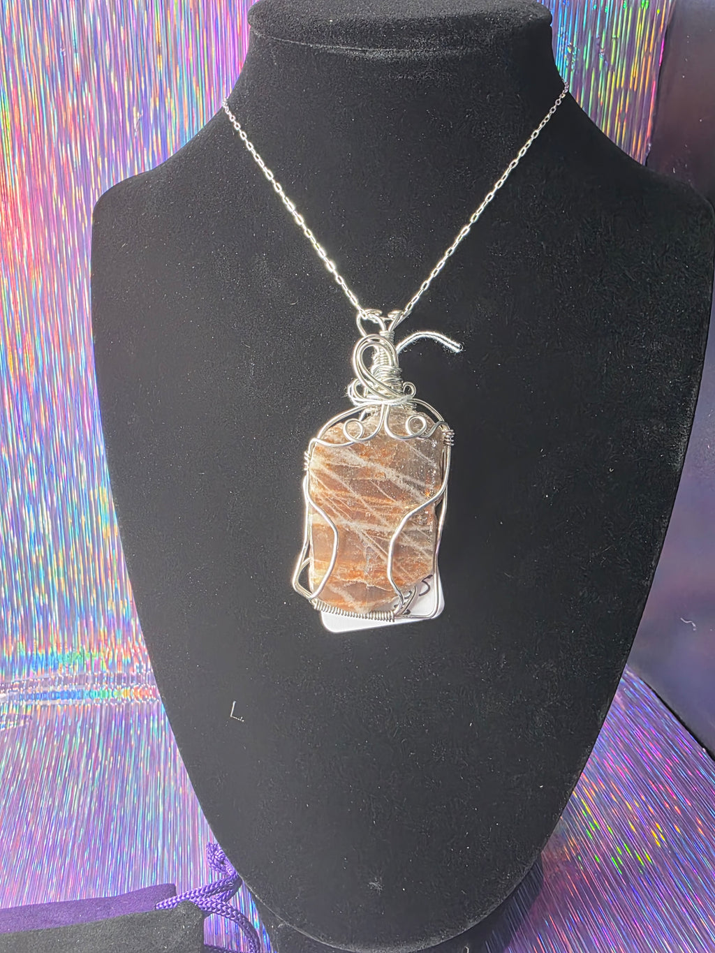 Lattice Sunstone  Partially Raw Pendant