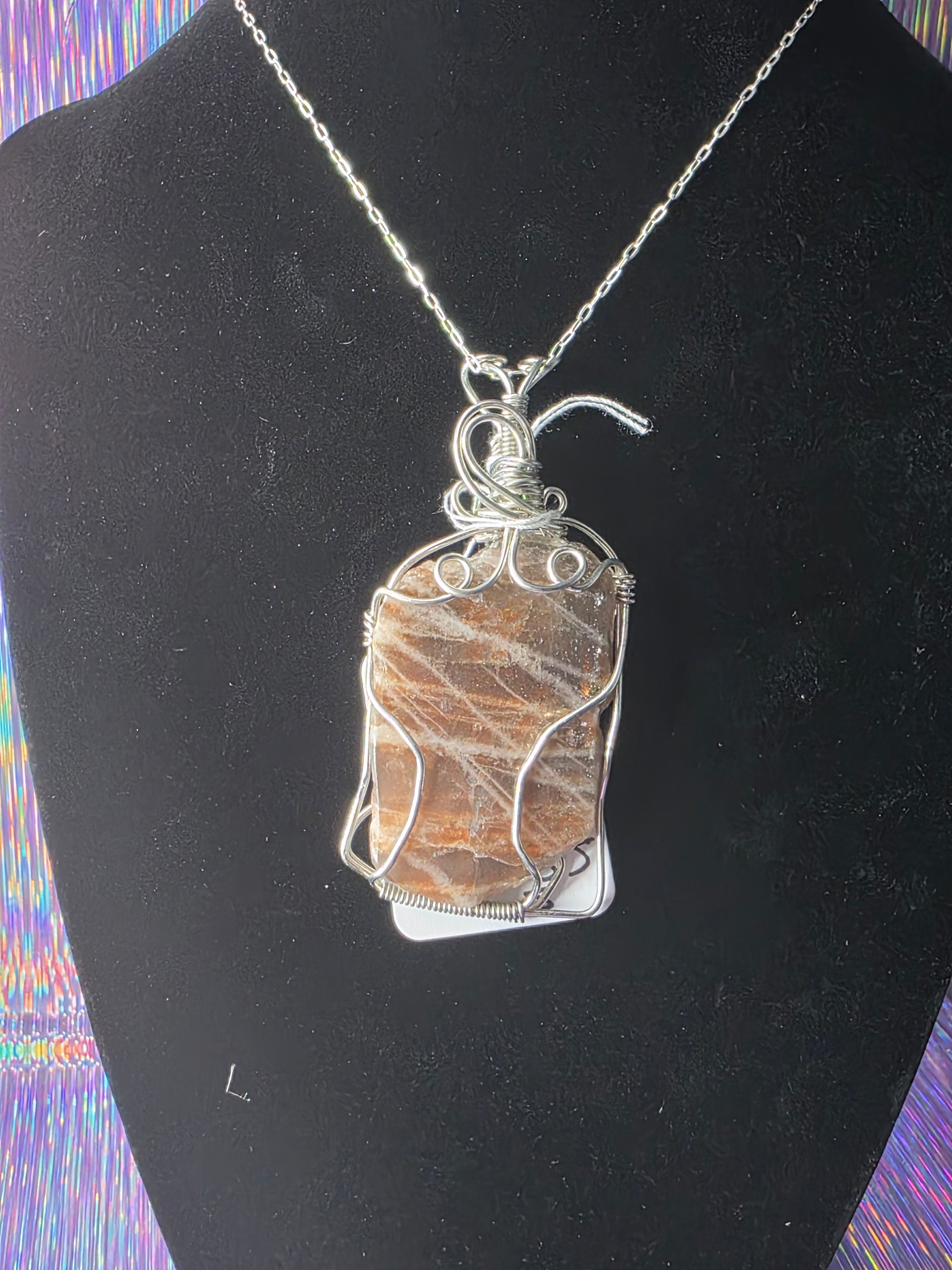 Lattice Sunstone  Partially Raw Pendant