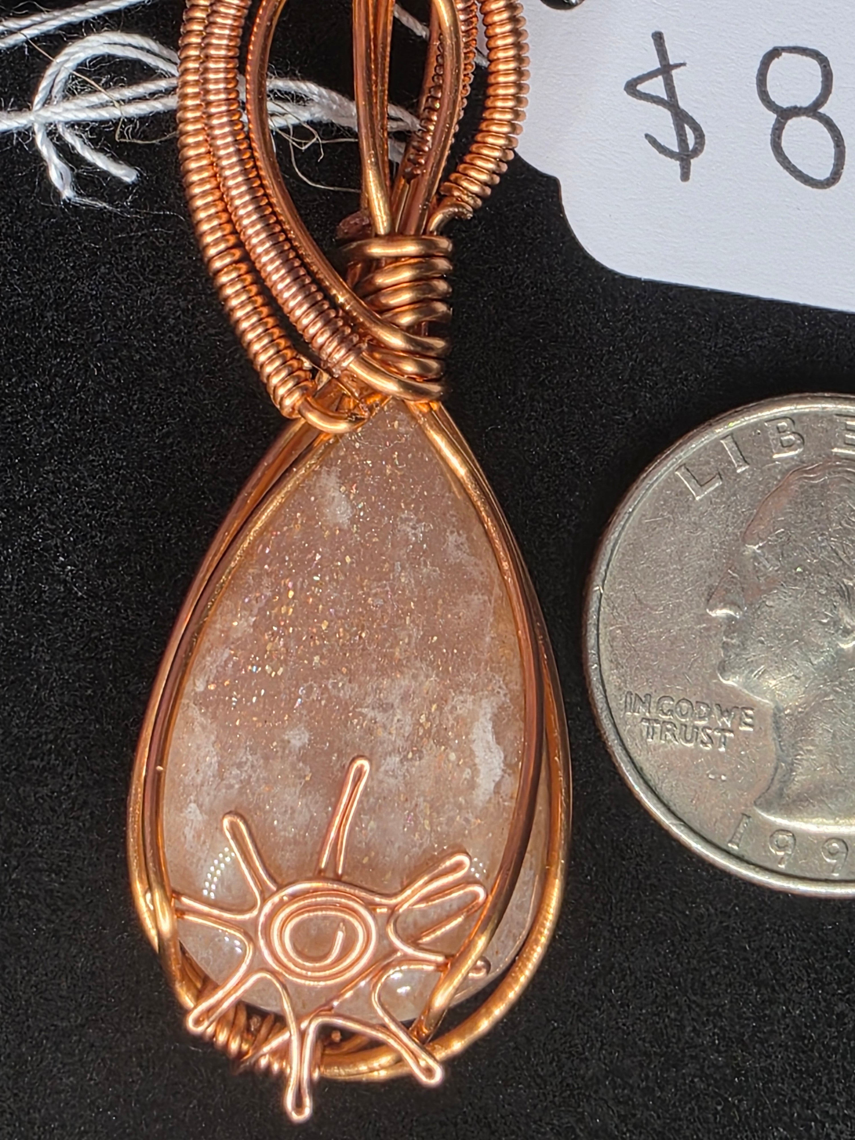 Lattice Sunstone Teardrop Pendant with Sun Adornment