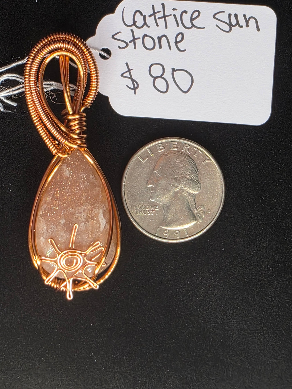 Lattice Sunstone Teardrop Pendant with Sun Adornment