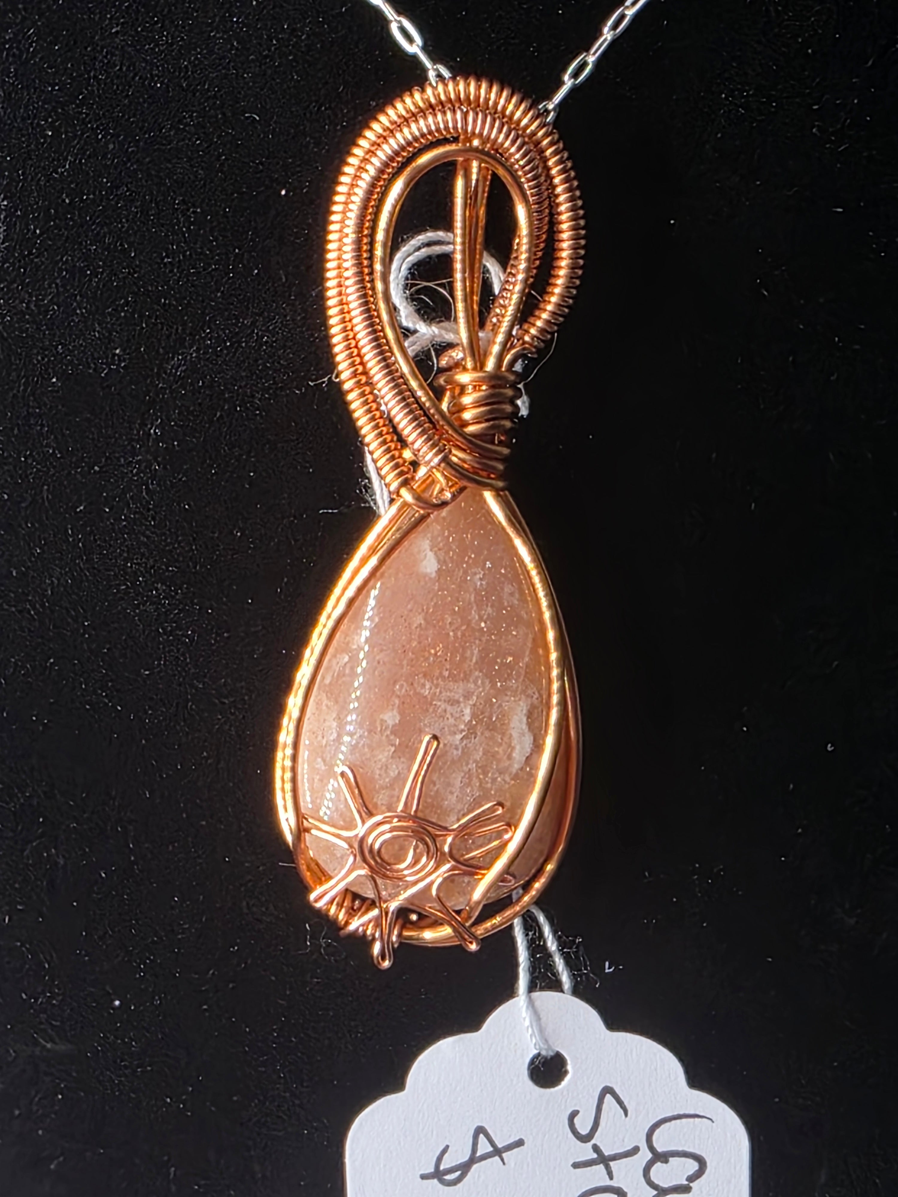 Lattice Sunstone Teardrop Pendant with Sun Adornment