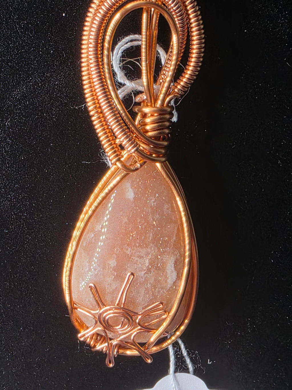 Lattice Sunstone Teardrop Pendant with Sun Adornment