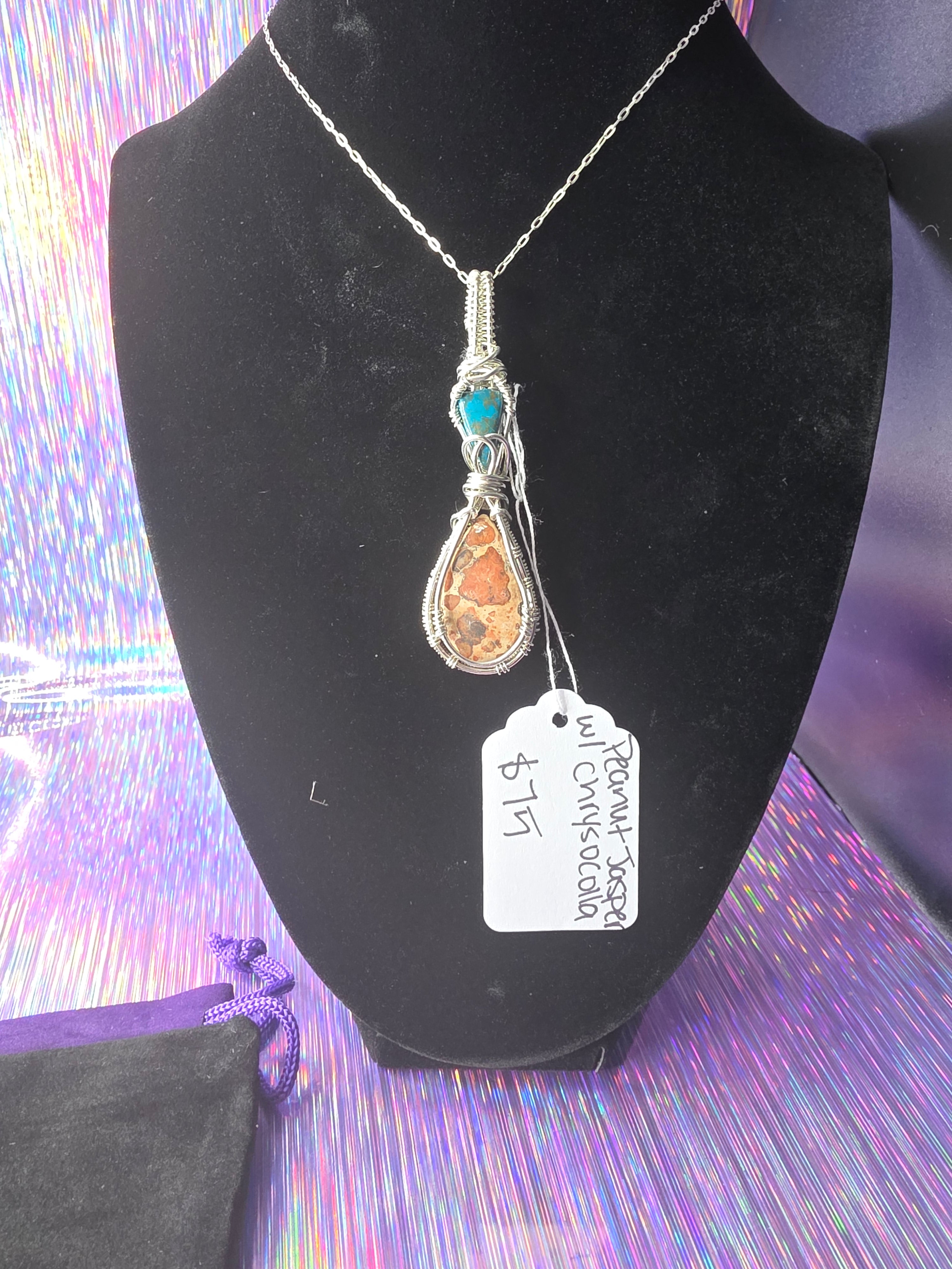 Peanut Jasper Pendant with Chrysocolla/Shattuckite Accent