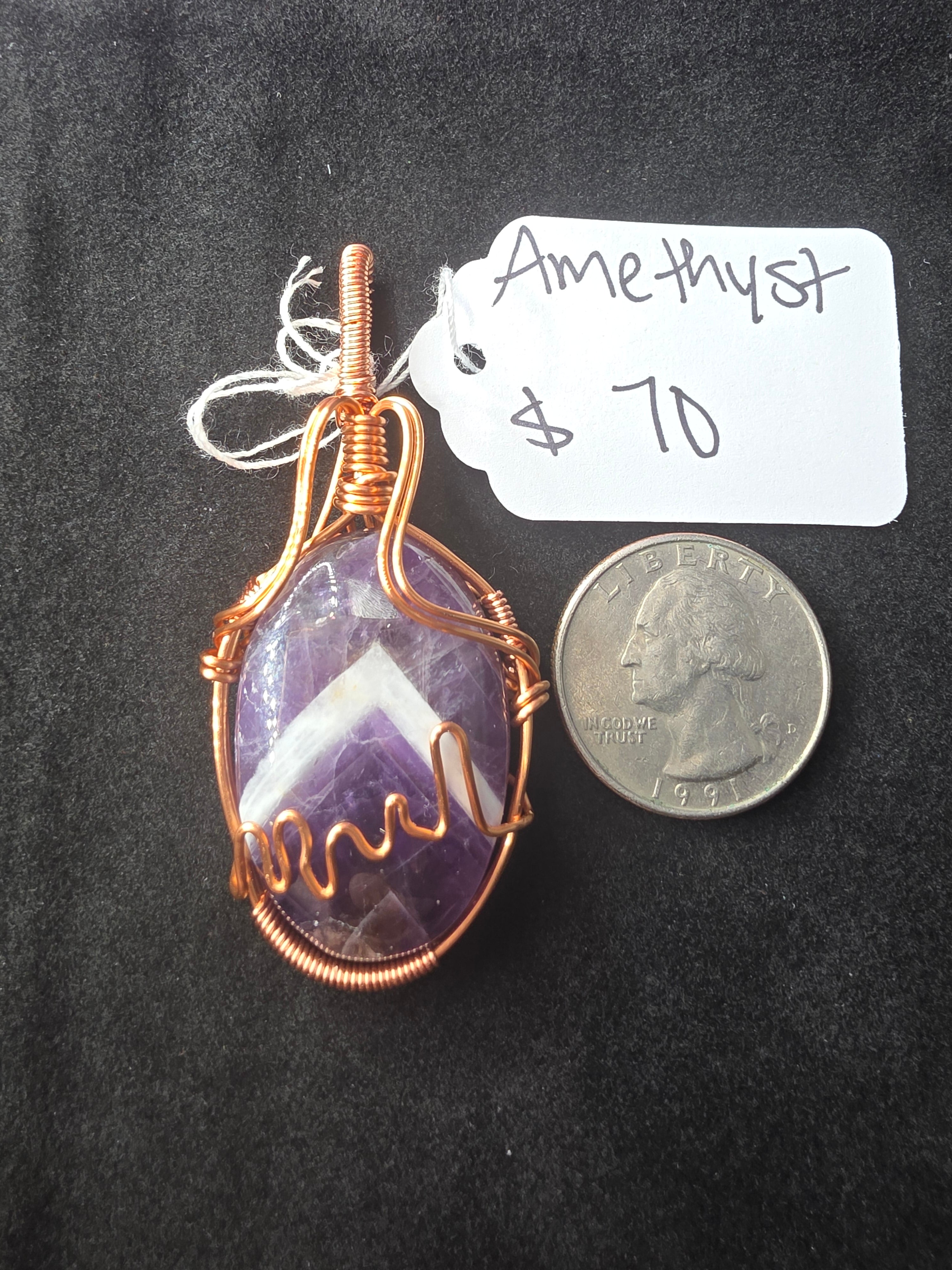 Chevron Amethyst Oval Pendant
