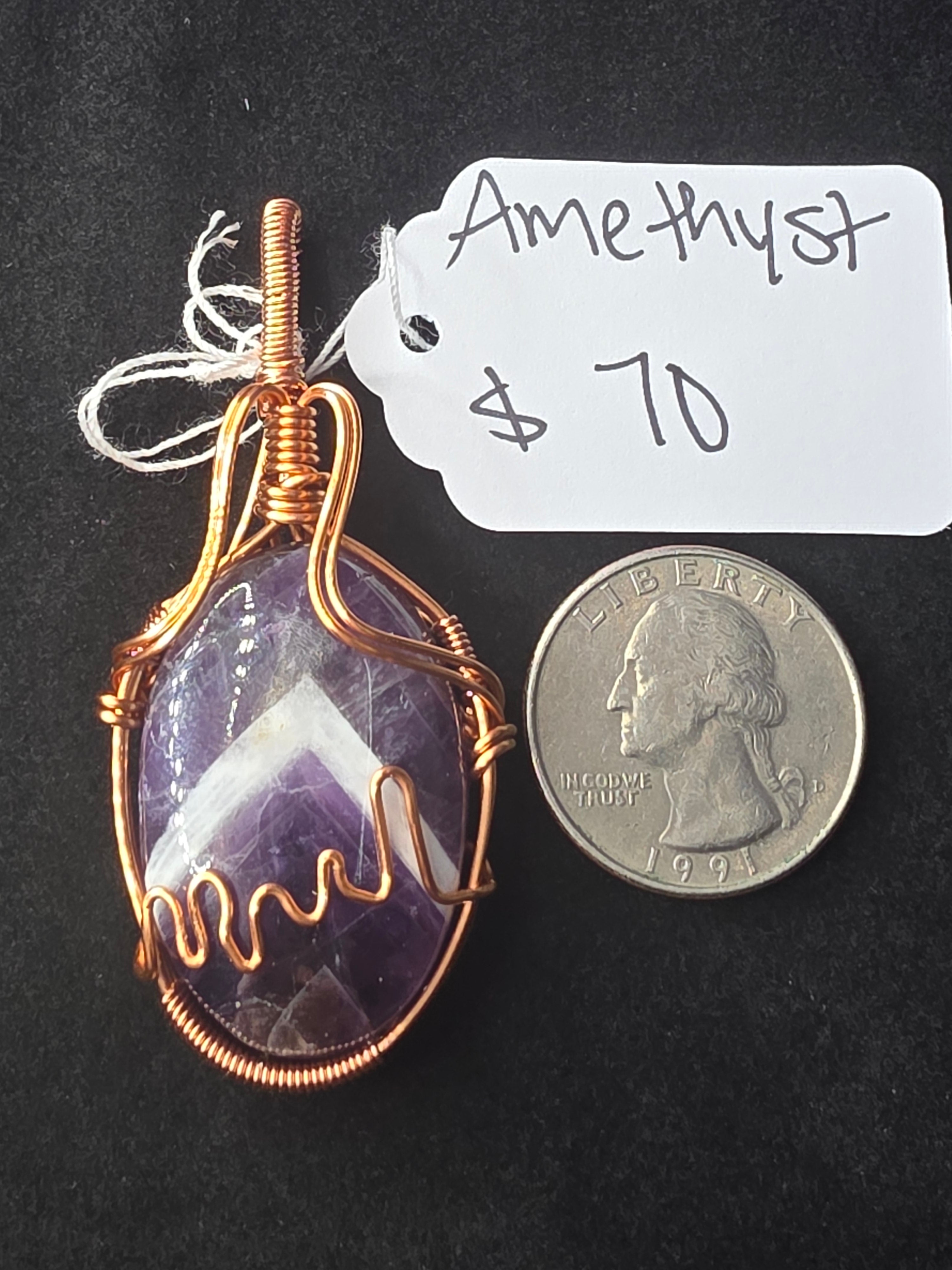 Chevron Amethyst Oval Pendant