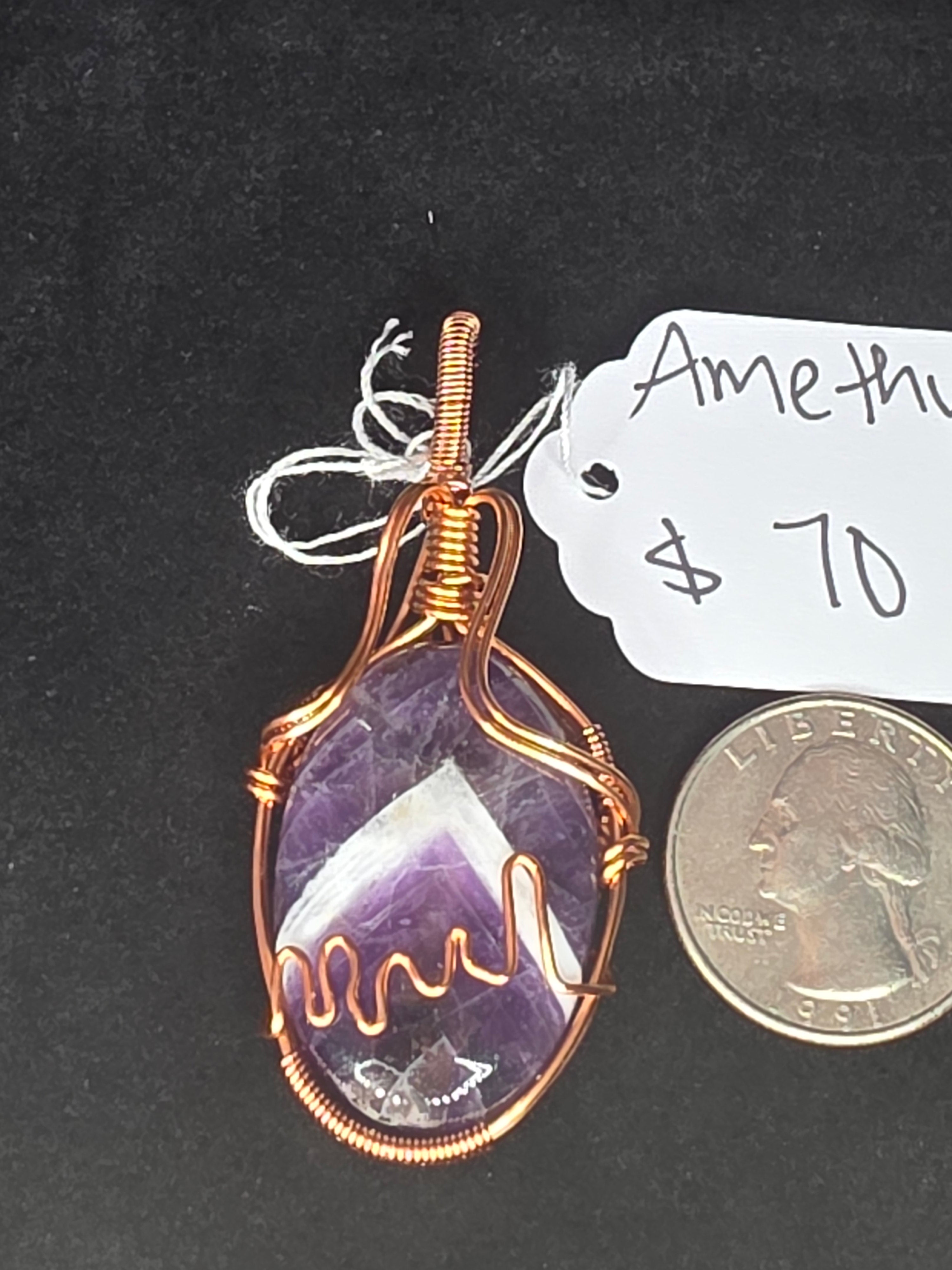 Chevron Amethyst Oval Pendant