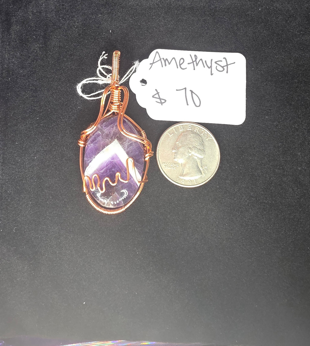 Chevron Amethyst Oval Pendant
