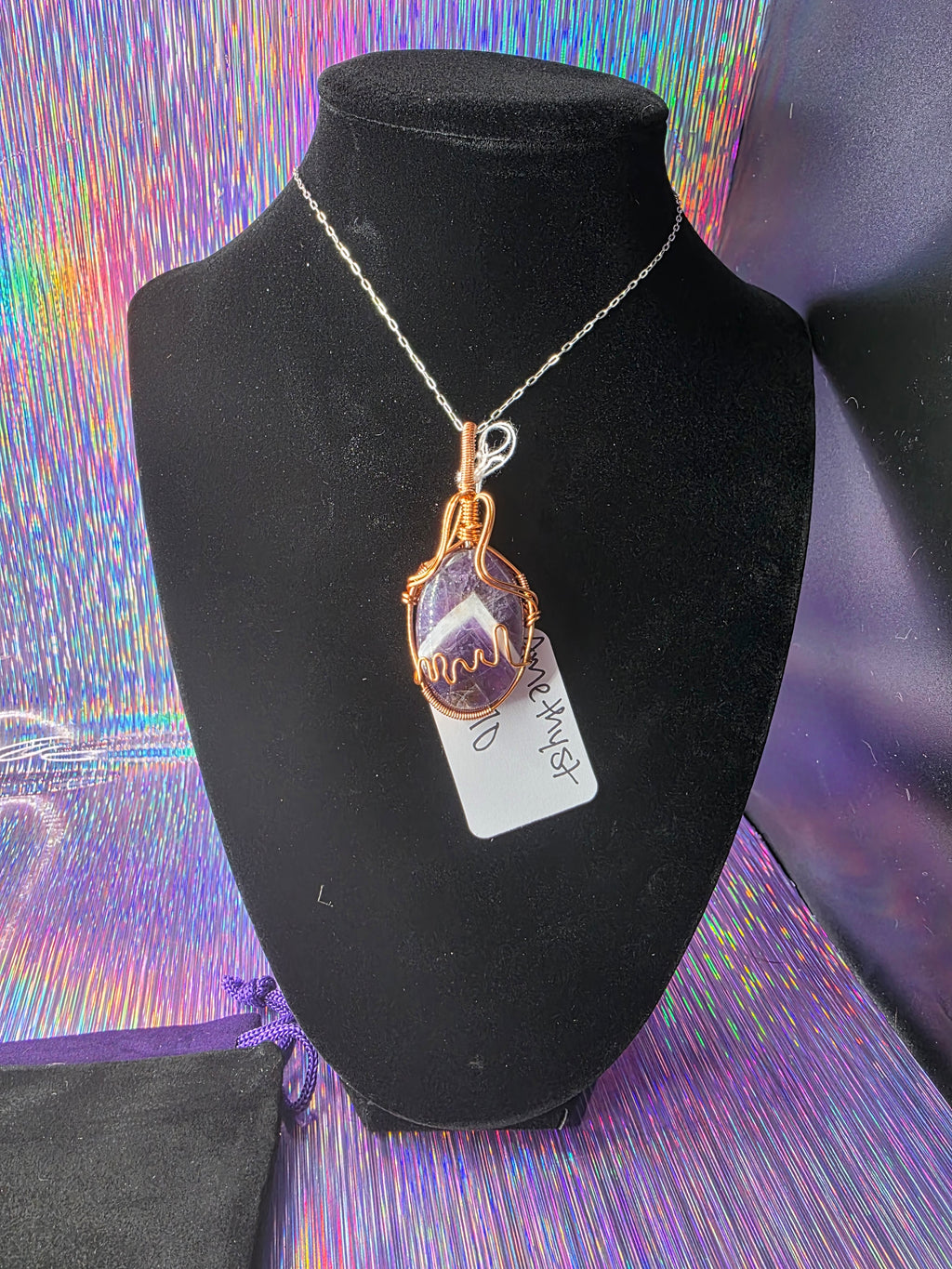 Chevron Amethyst Oval Pendant