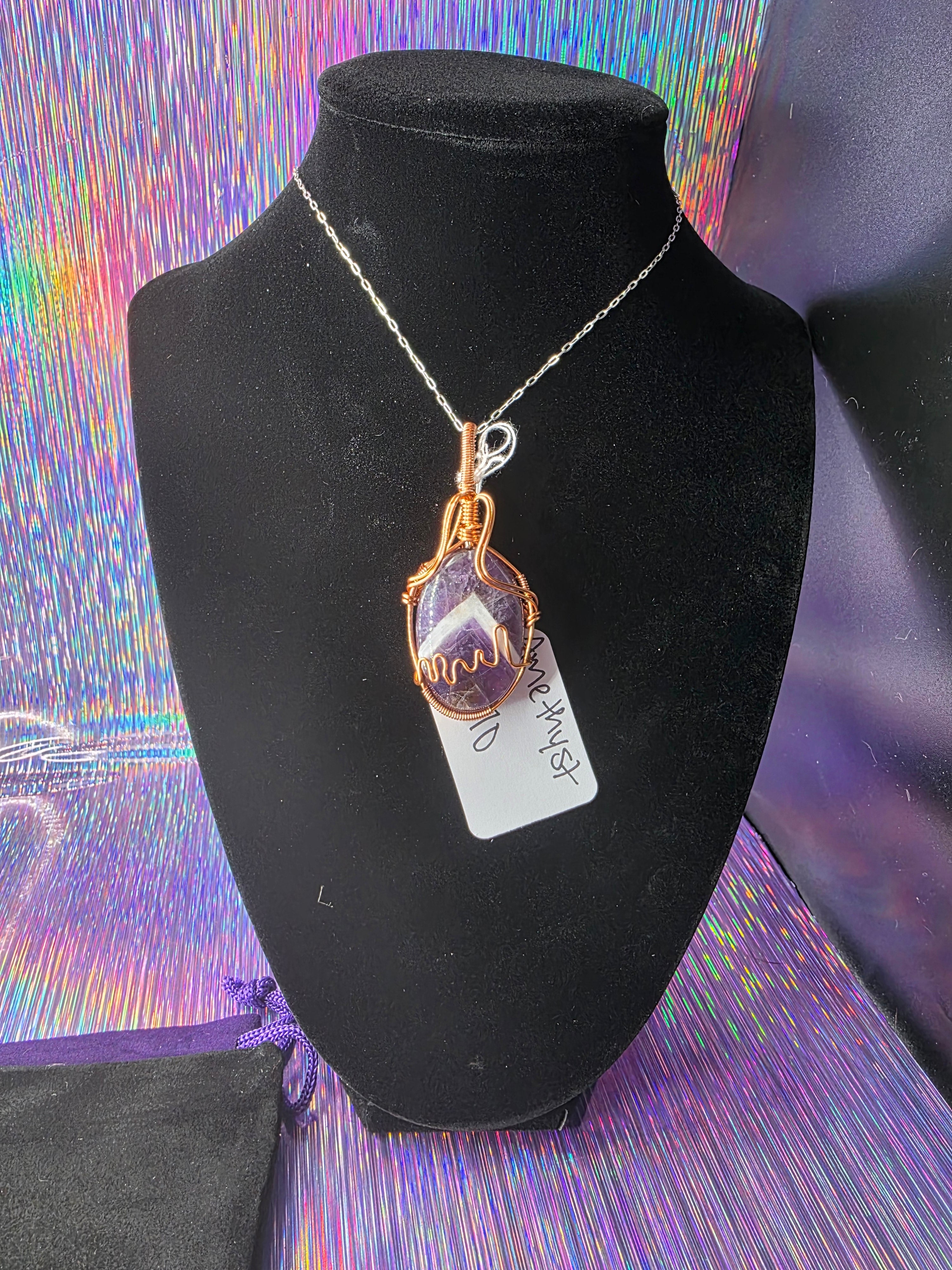 Chevron Amethyst Oval Pendant