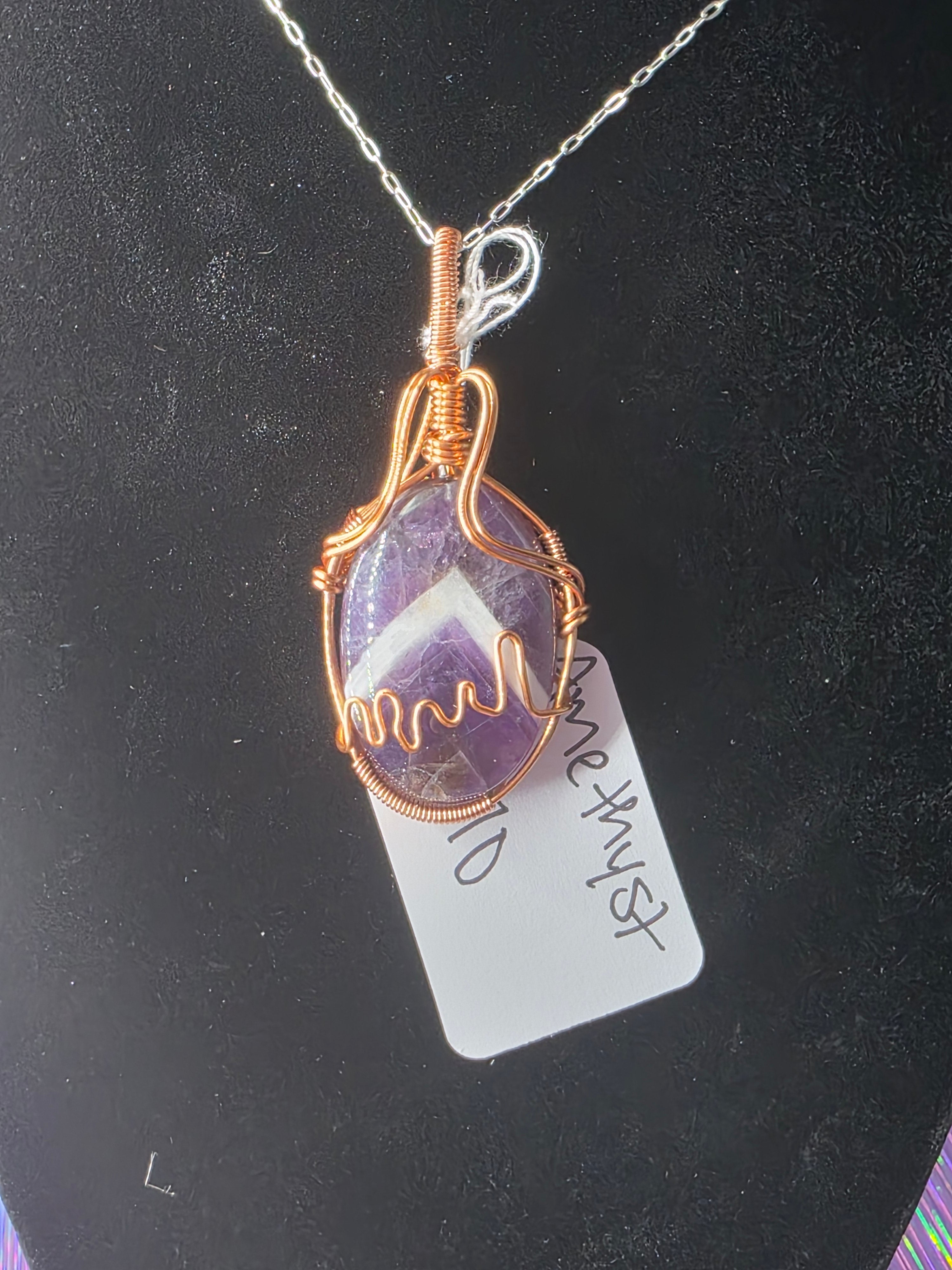 Chevron Amethyst Oval Pendant