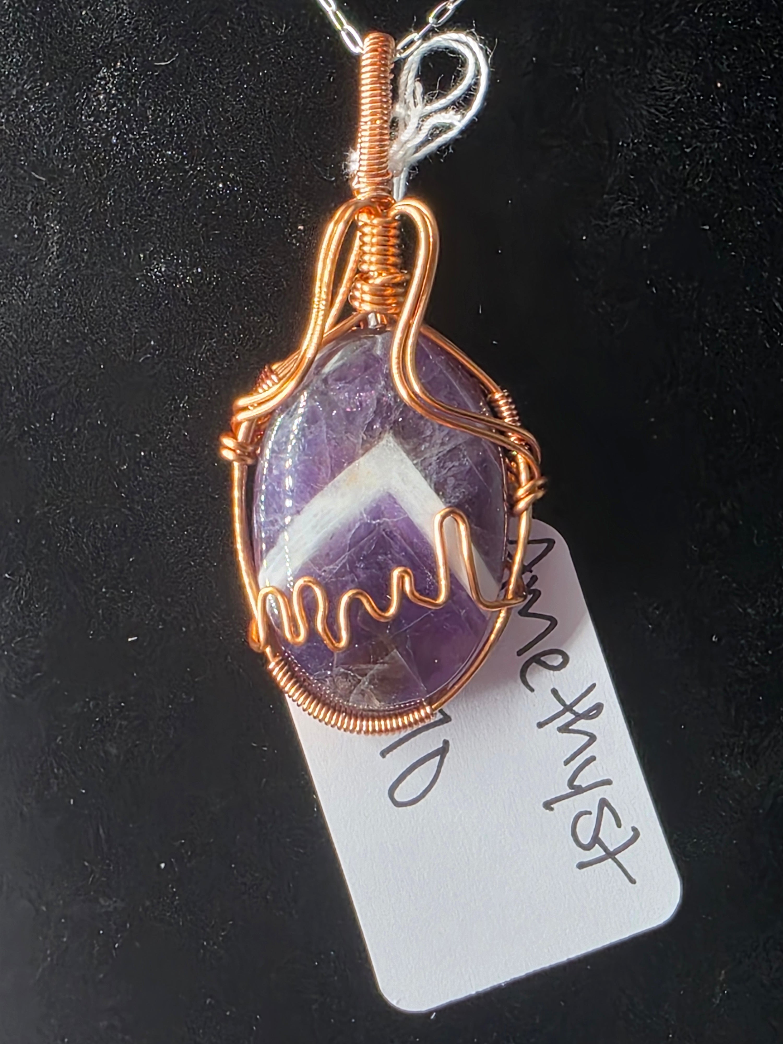 Chevron Amethyst Oval Pendant