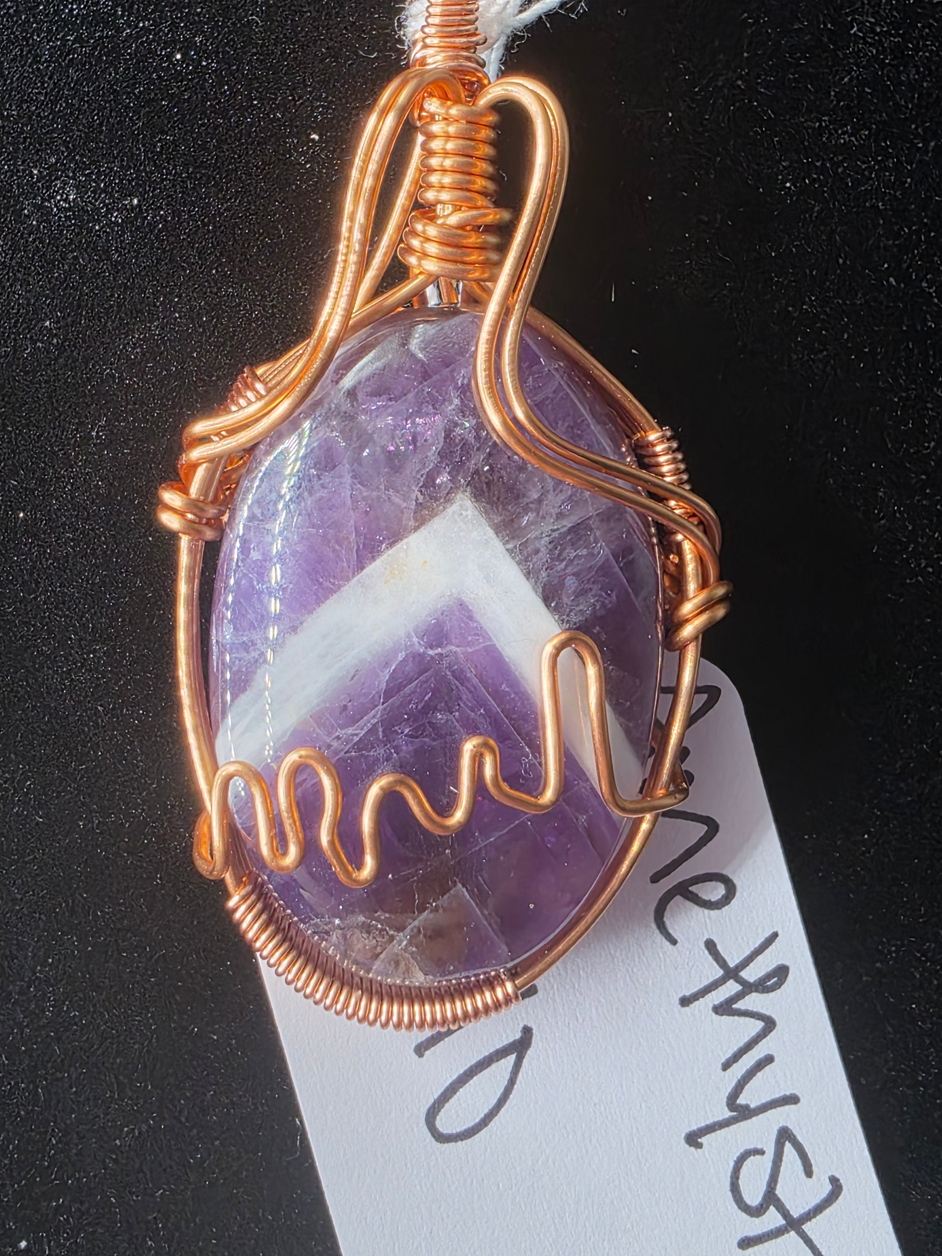 Chevron Amethyst Oval Pendant