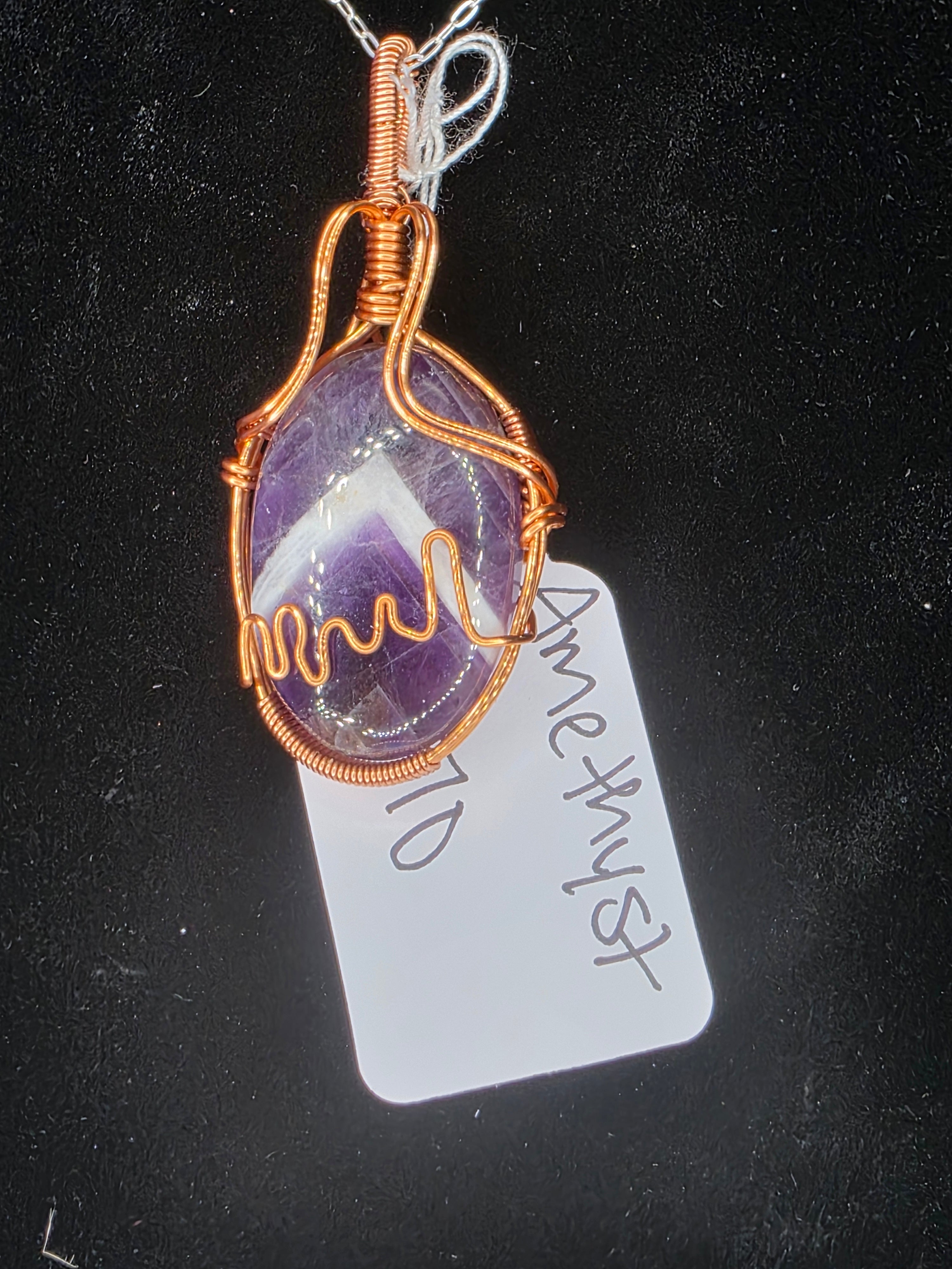 Chevron Amethyst Oval Pendant