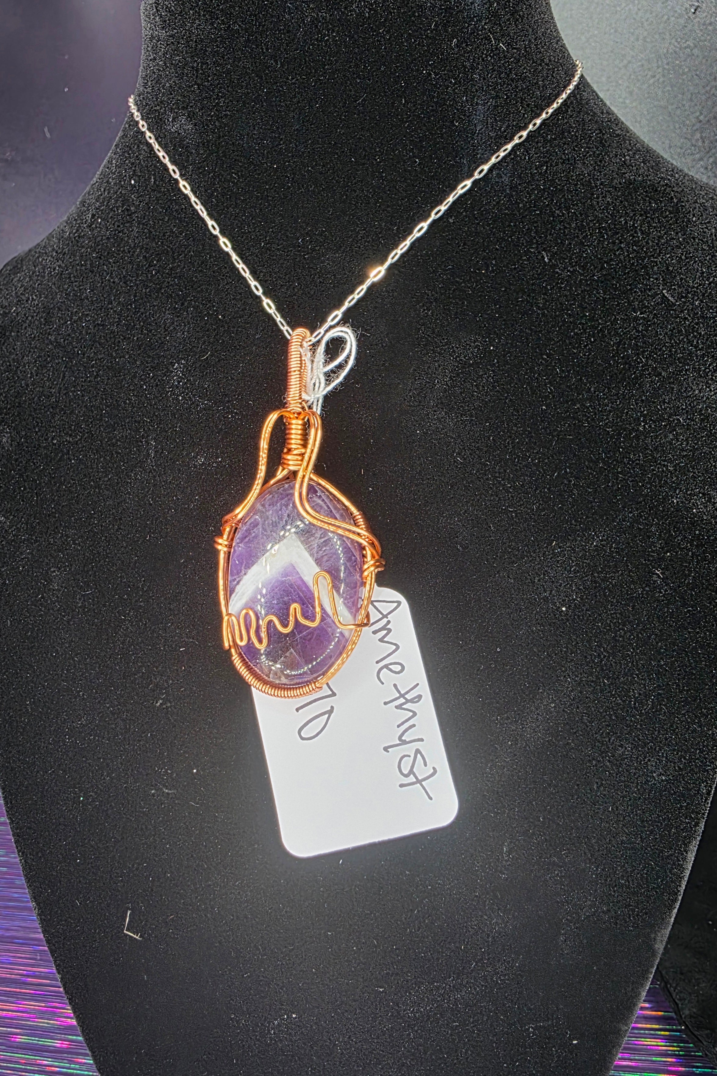 Chevron Amethyst Oval Pendant