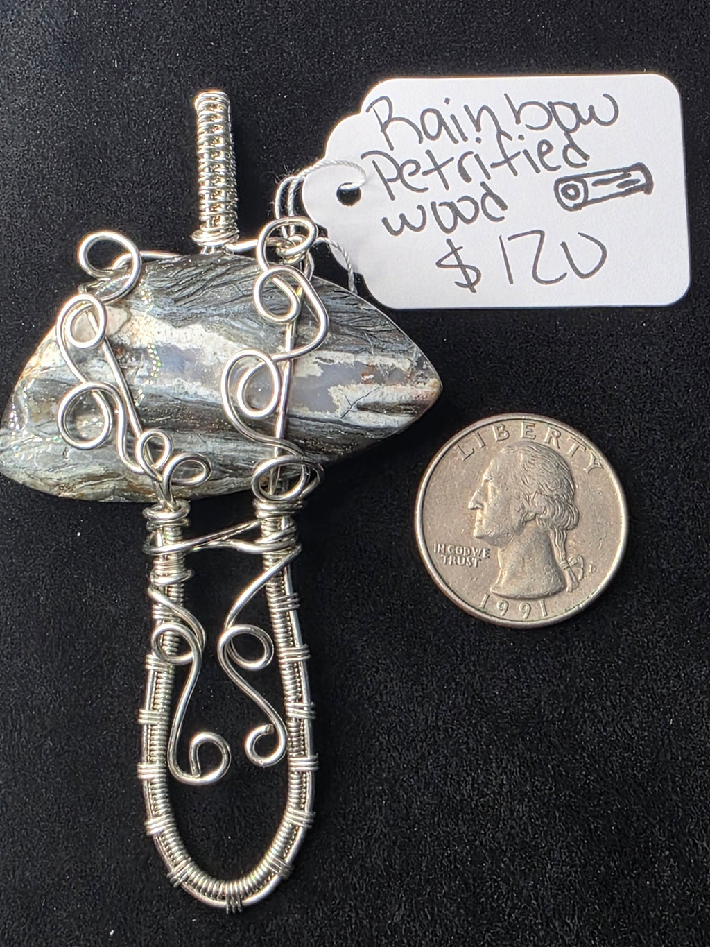 Rainbow Petrified Wood Mushroom Pendant