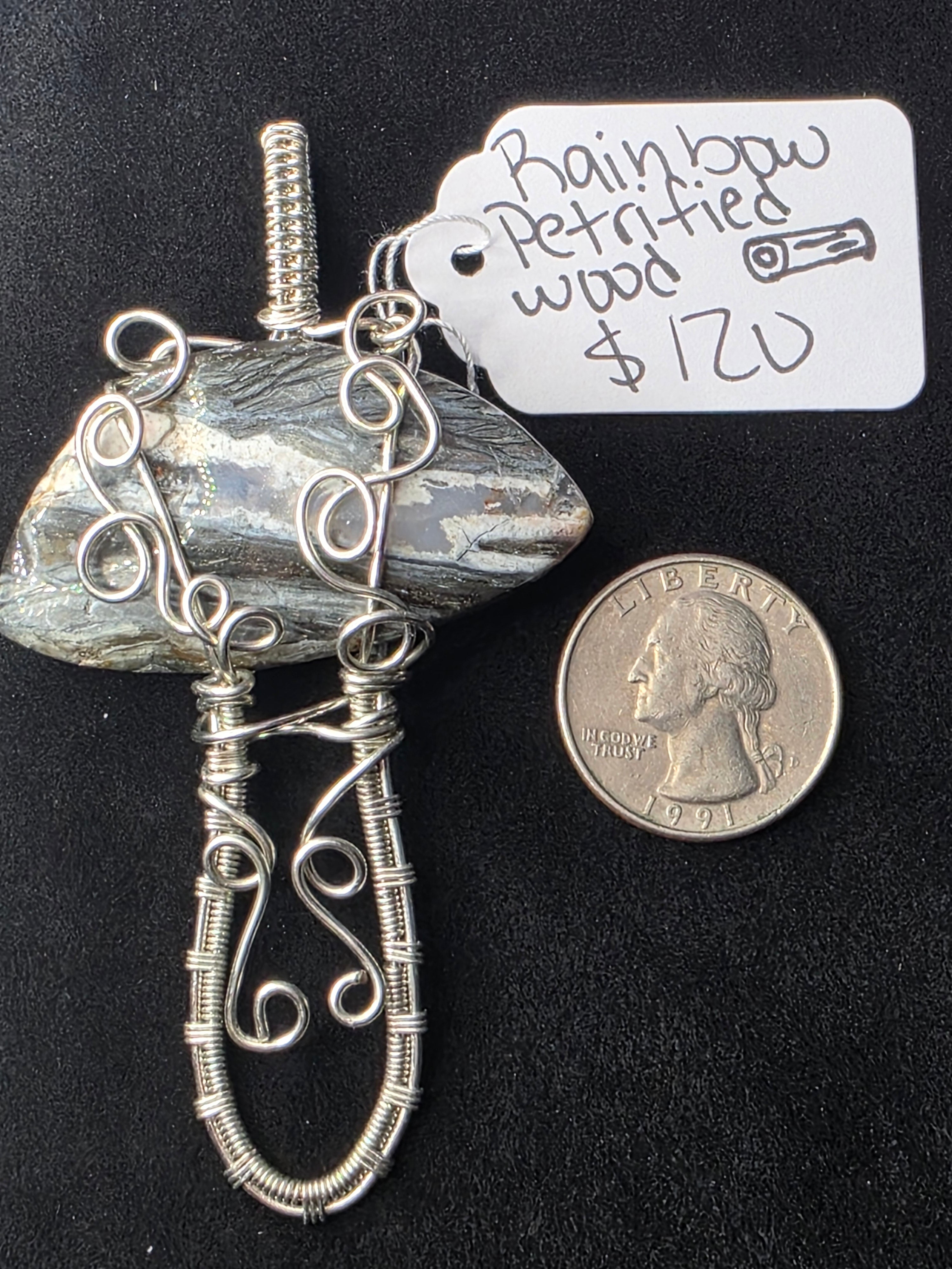 Rainbow Petrified Wood Mushroom Pendant