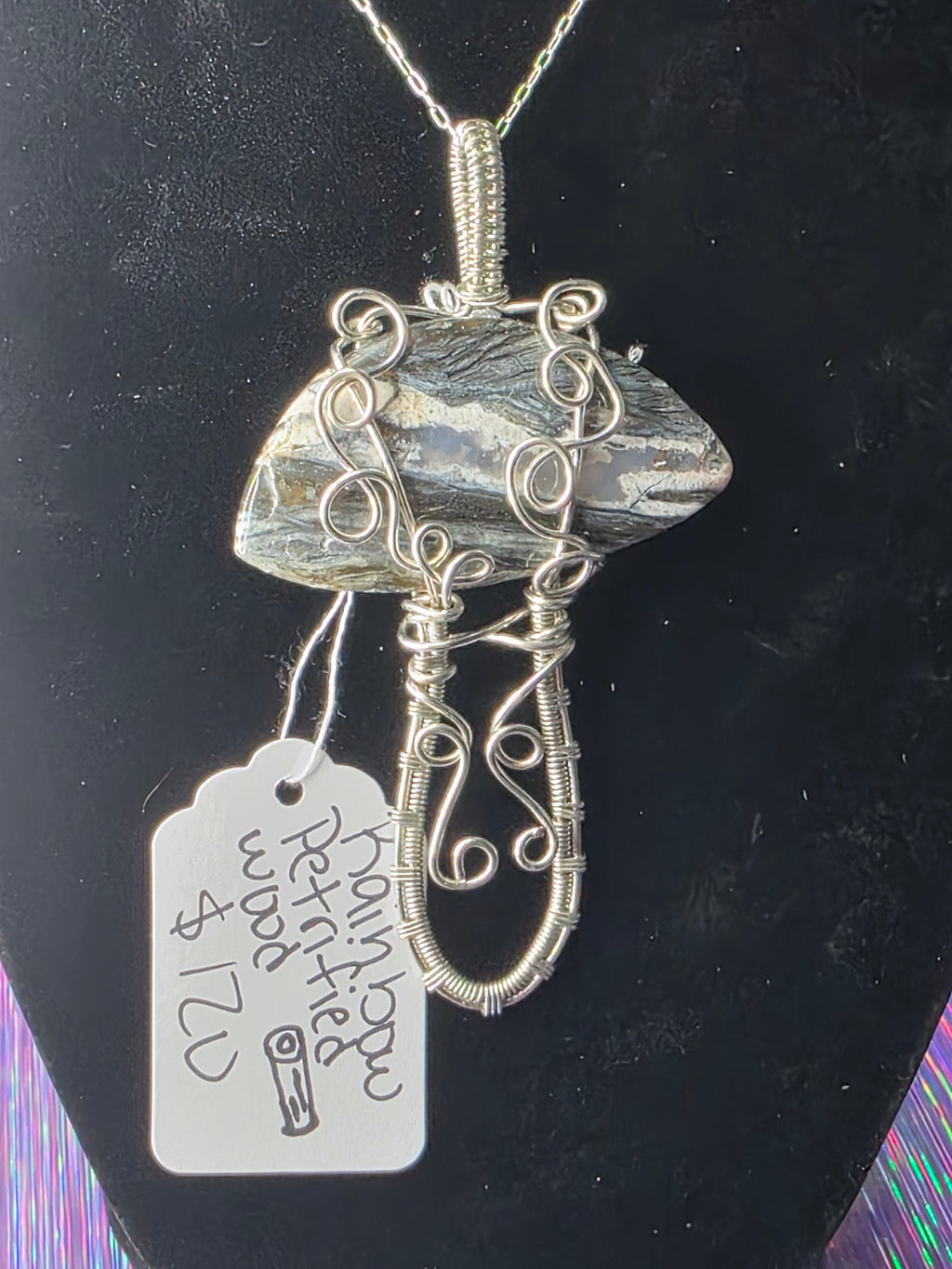 Rainbow Petrified Wood Mushroom Pendant