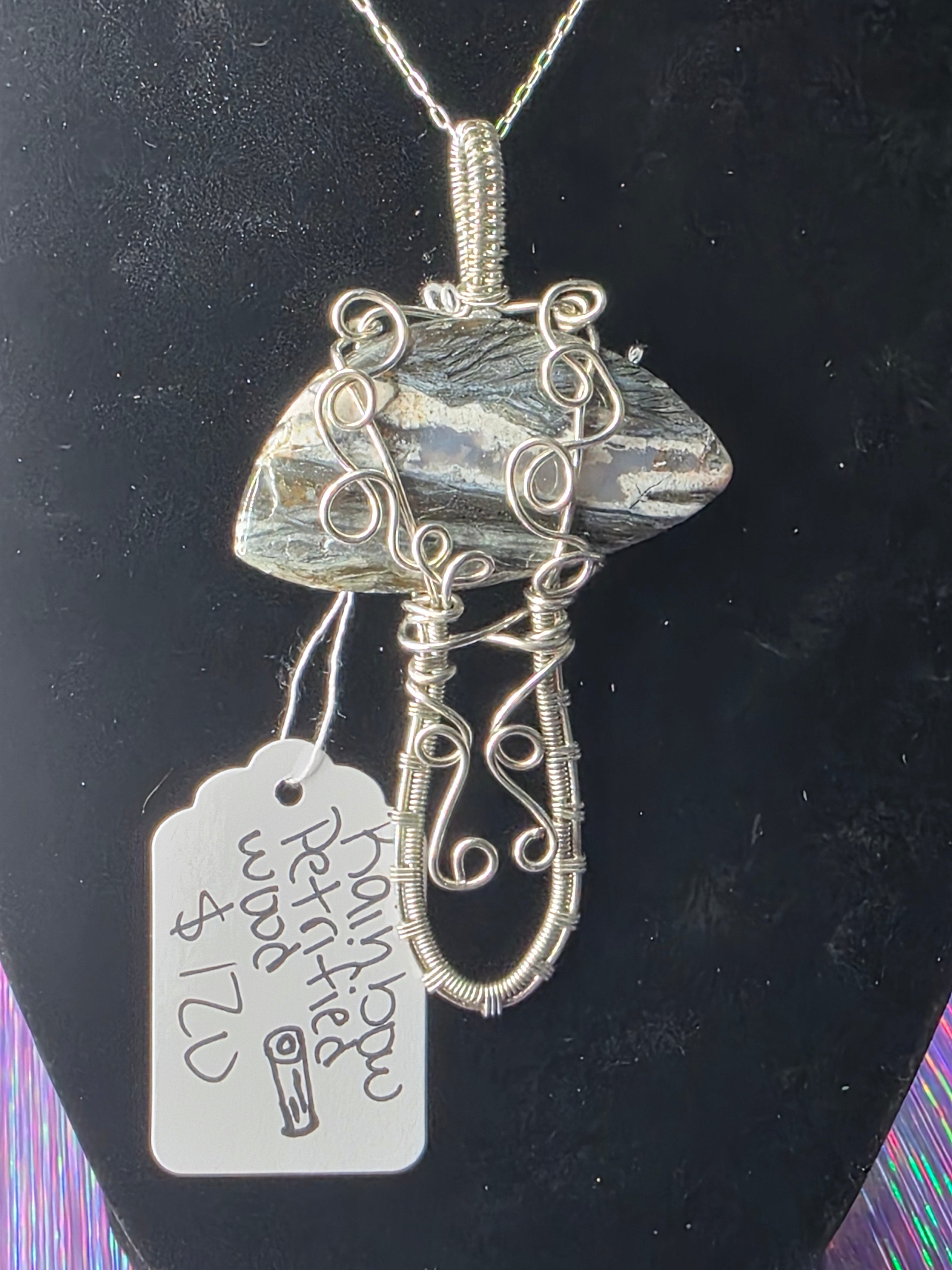 Rainbow Petrified Wood Mushroom Pendant