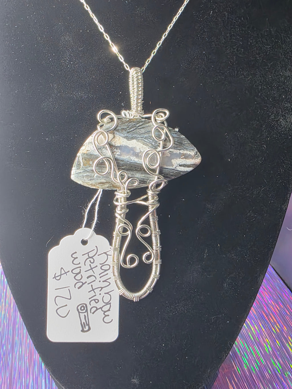 Rainbow Petrified Wood Mushroom Pendant