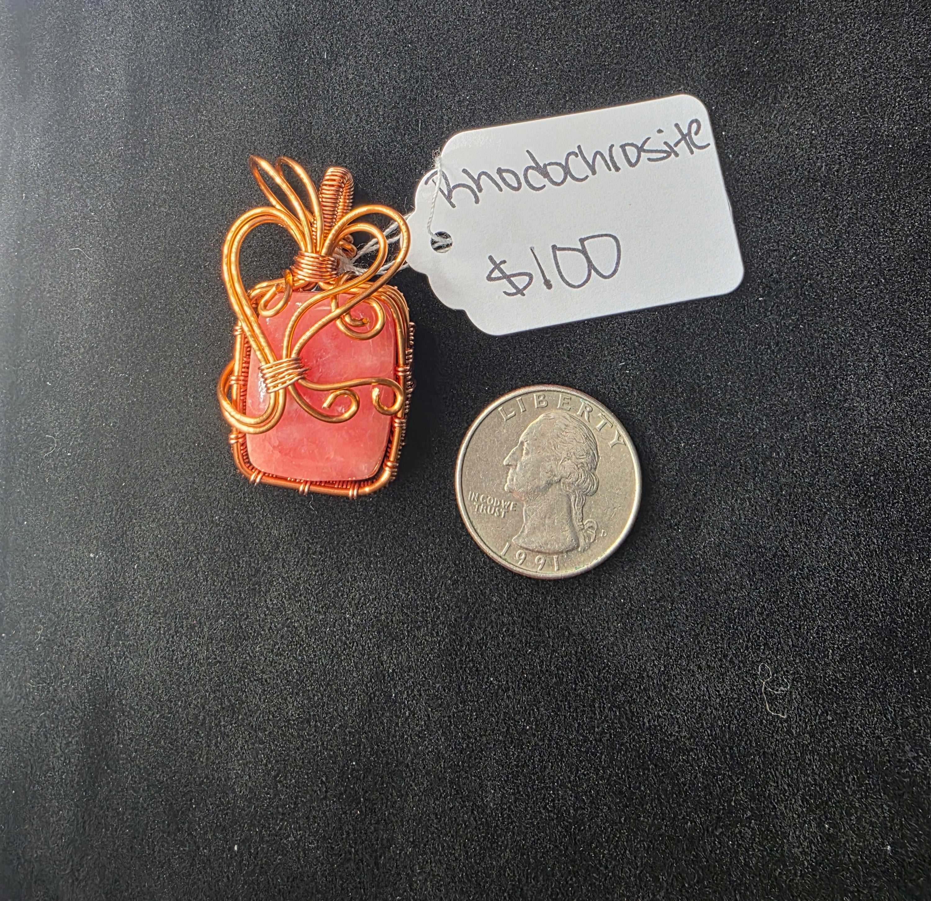 Juicy Rhodochrosite Square Pendant